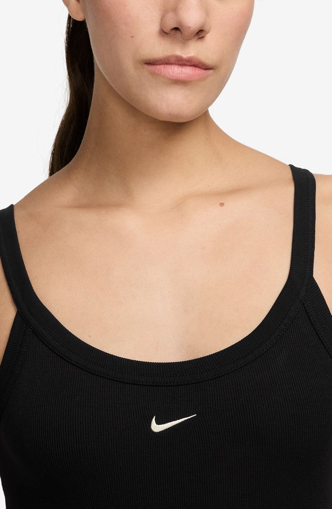 Nike Sportswear Chill Knit Tight Rib Midi Dress in Black/Sail at Nordstrom - 3