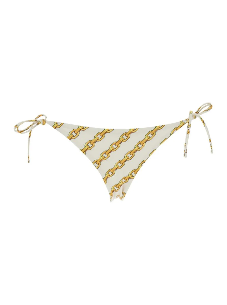 Versace White Bikini Bottom With Adjustable Tie Closure And All-Over Chain Print In Tech Fabric Stre - 1