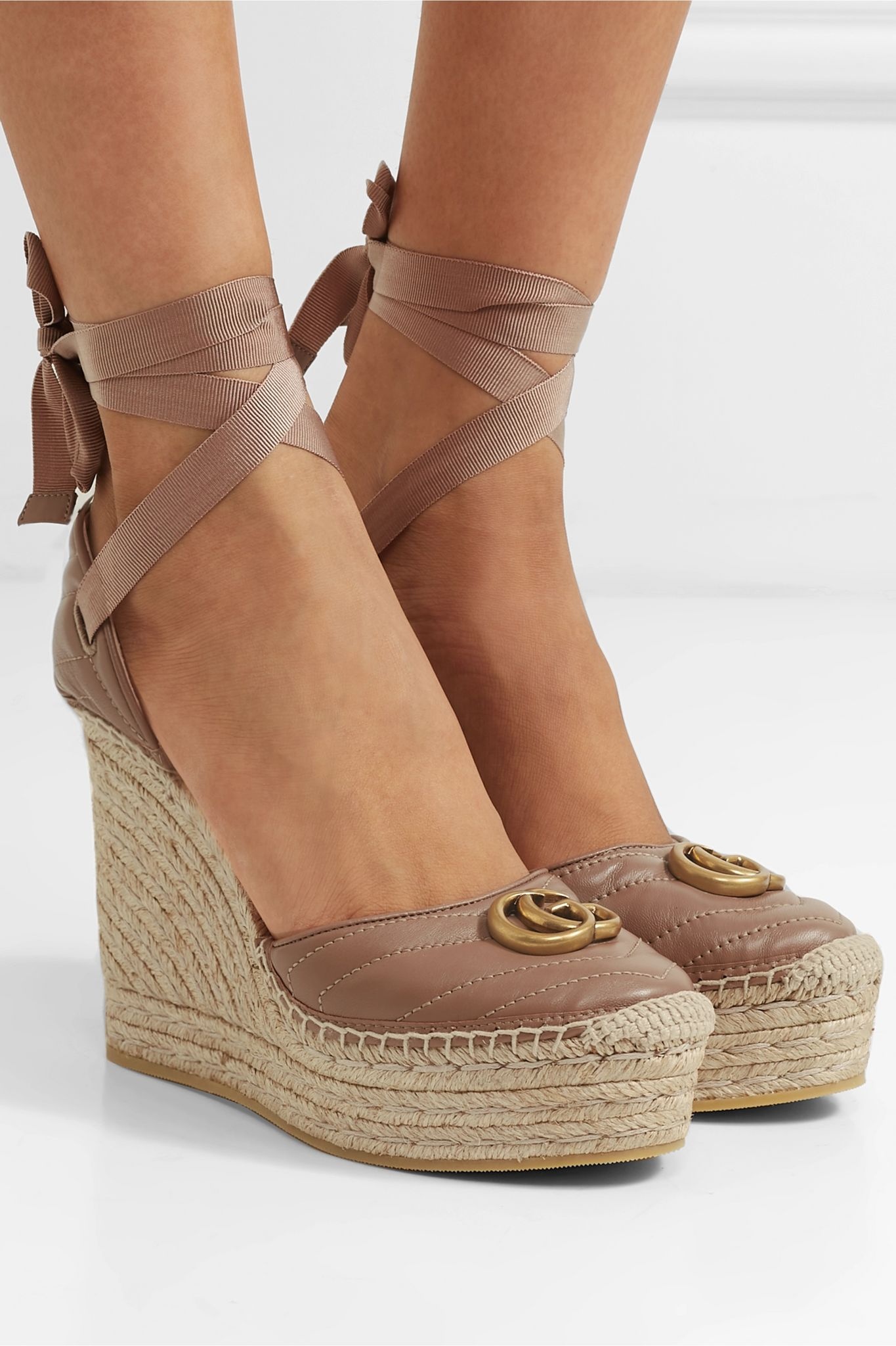 Pilar logo-embellished quilted leather wedge espadrilles - 2