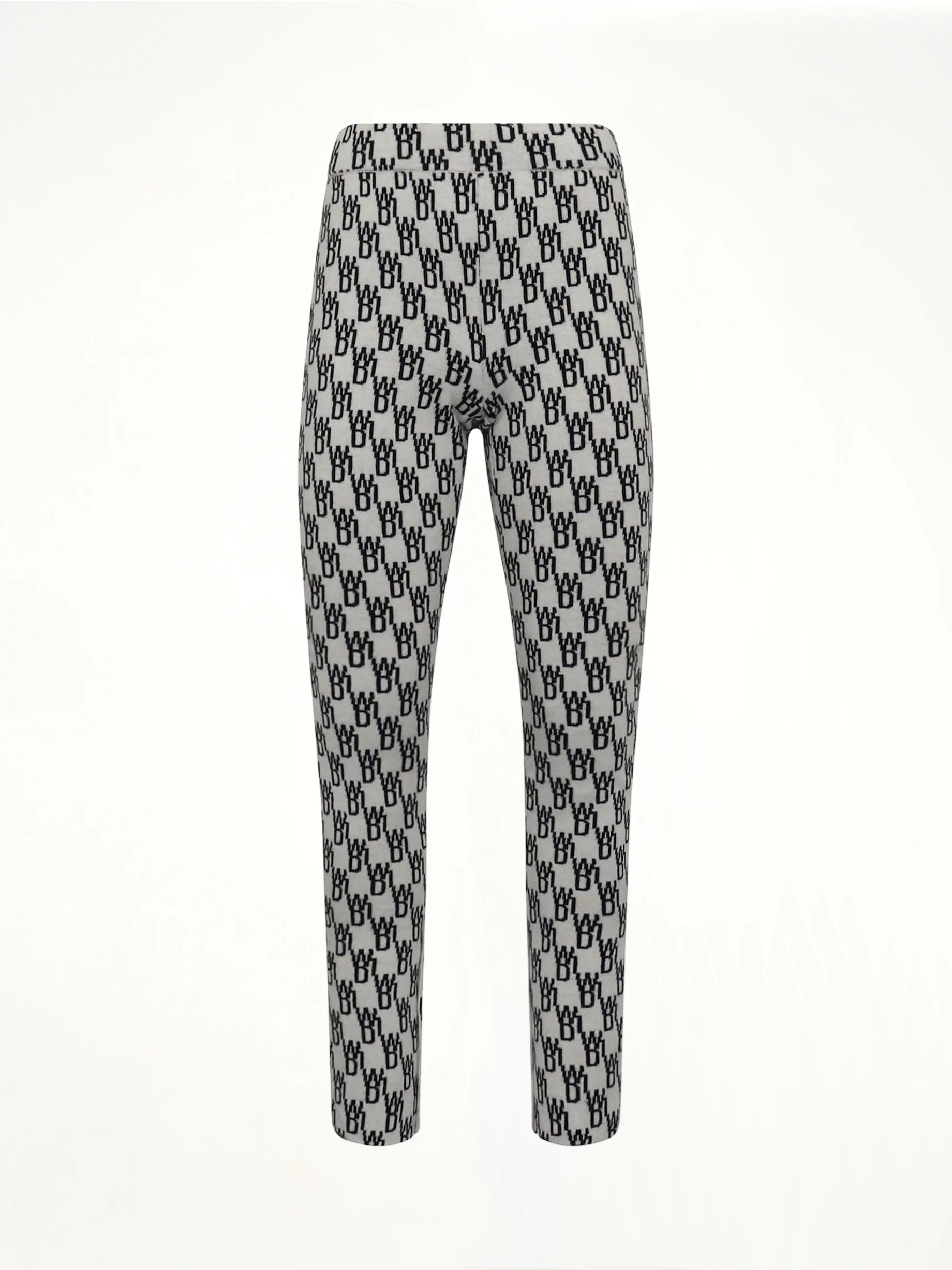 Fitted Knit Side Open Jacquard Trouser in Ivory - 1