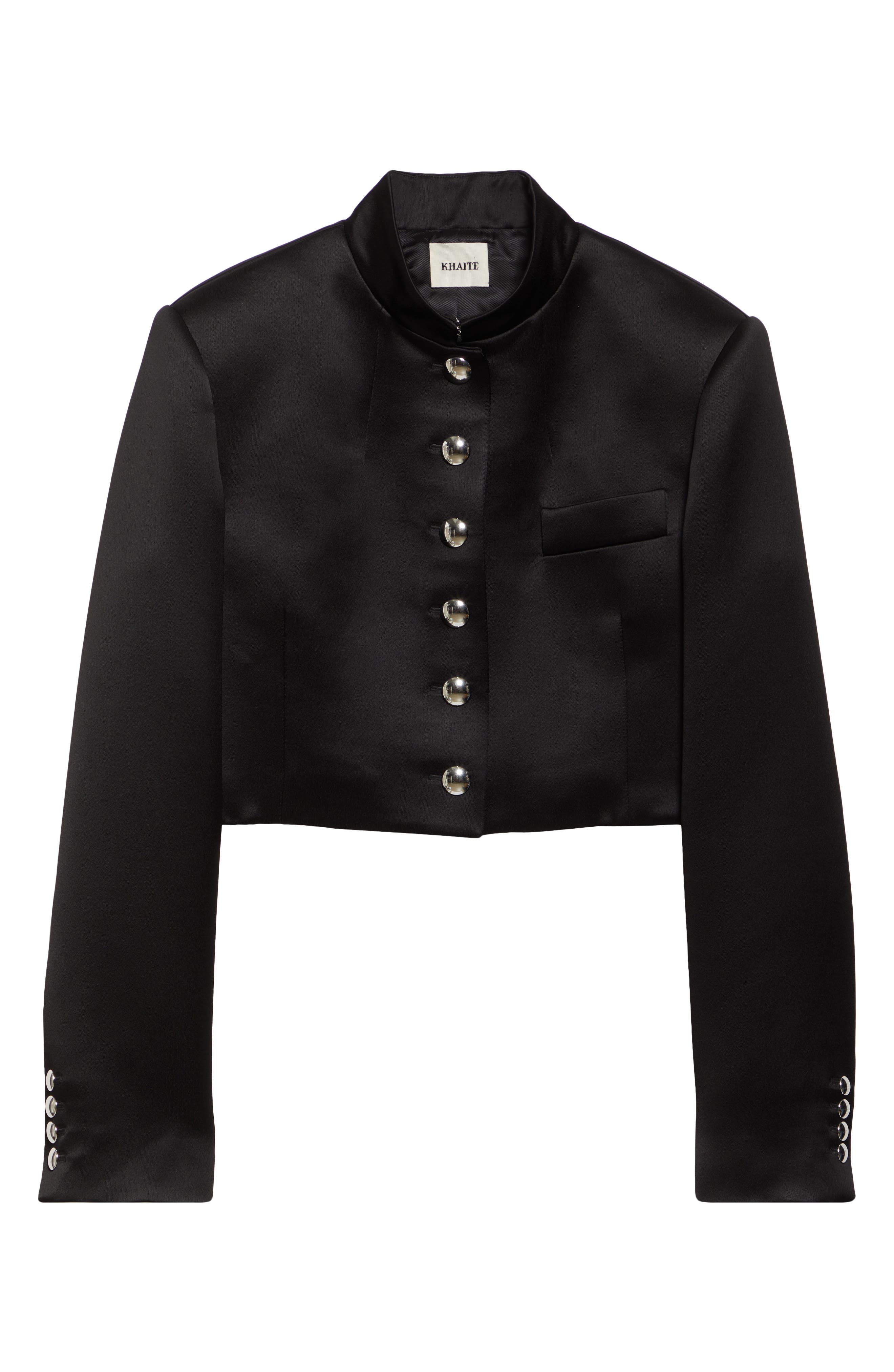 Khaite Samuelson Crop Satin Jacket in Black at Nordstrom - 5