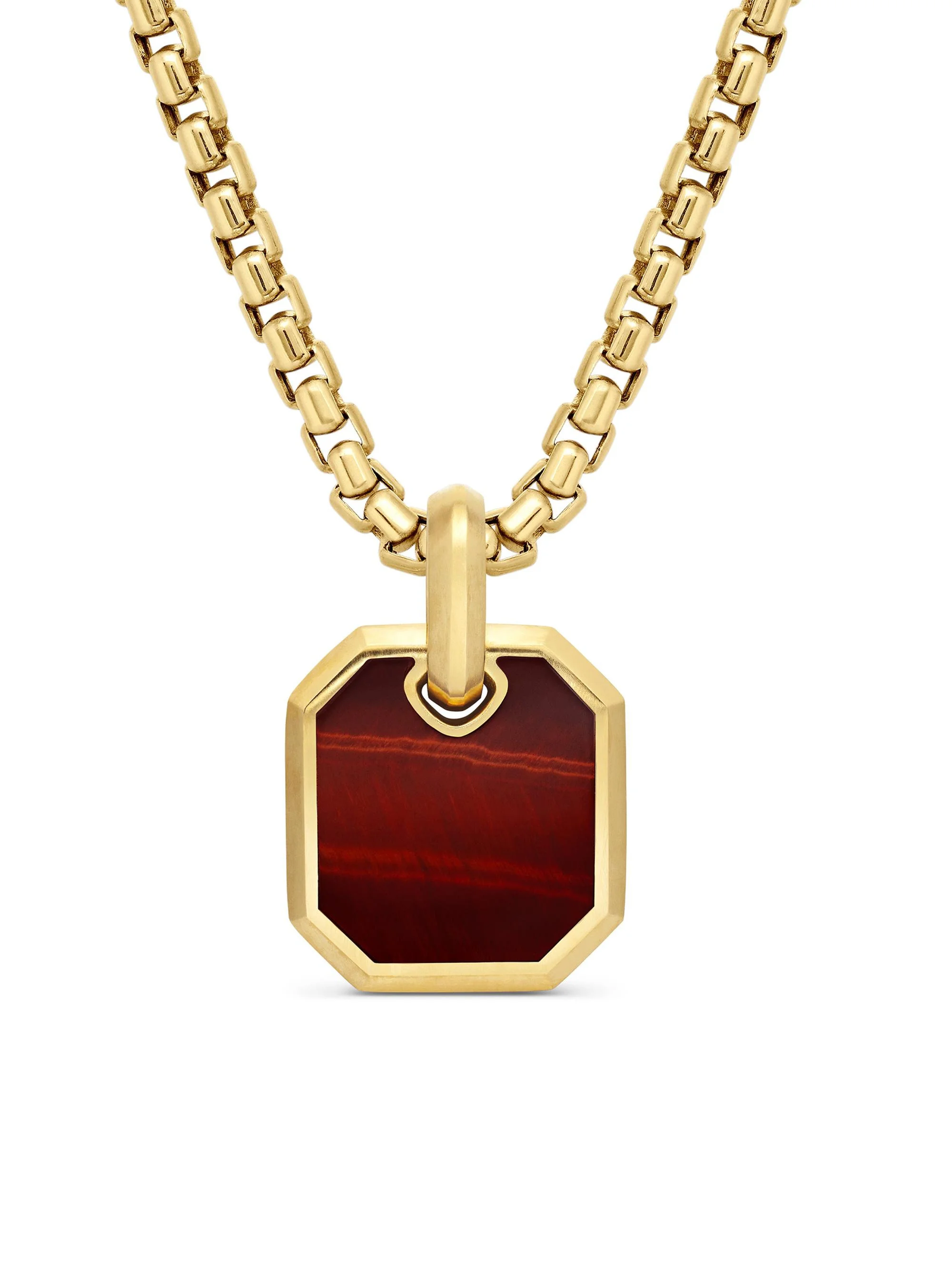 Men's Octagonal Amulet in 18K Yellow Gold - Red Tigers Eye - 1