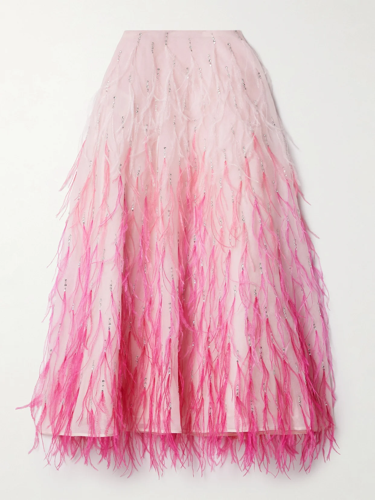 Embellished Feather-trimmed Silk-organza Midi Skirt - 1