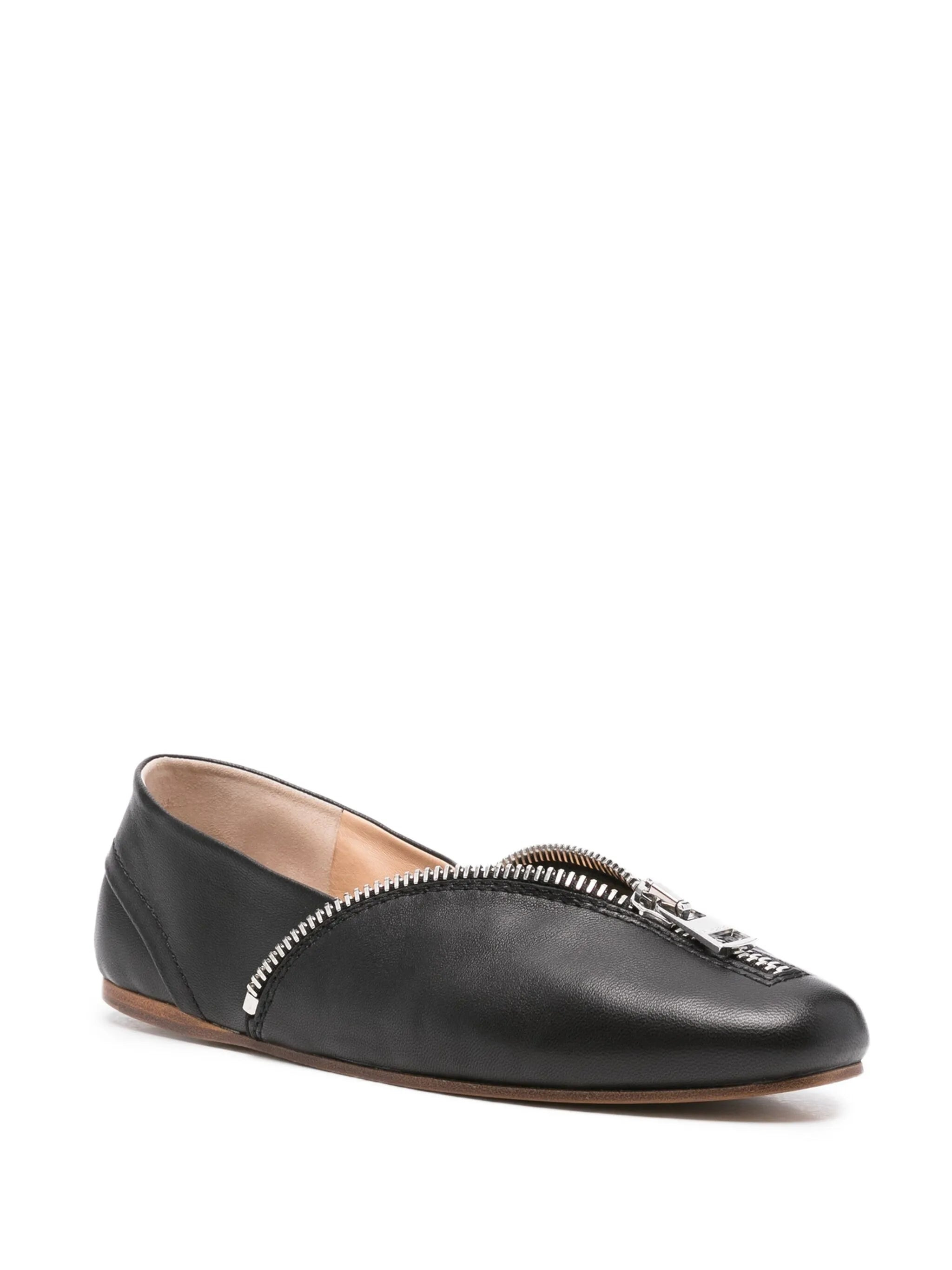 zip-detail leather ballet flats - 2