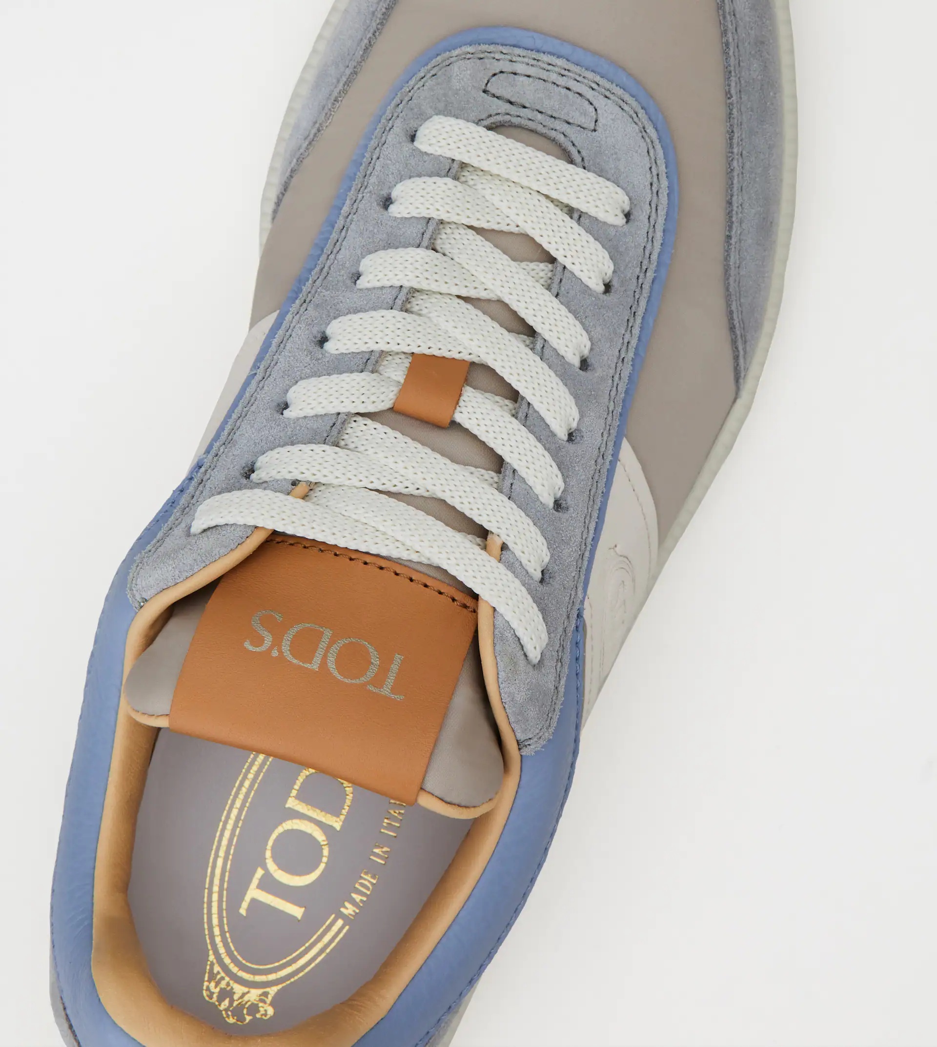 TOD'S TABS SNEAKERS IN SUEDE AND TECHNICAL FABRIC - LIGHT BLUE, GREY, WHITE - 9
