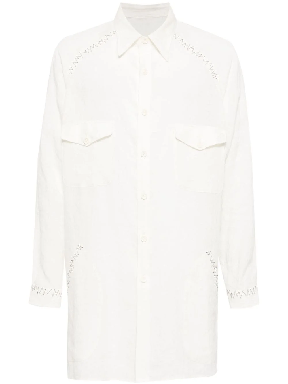 contrast-stitching linen shirt - 1