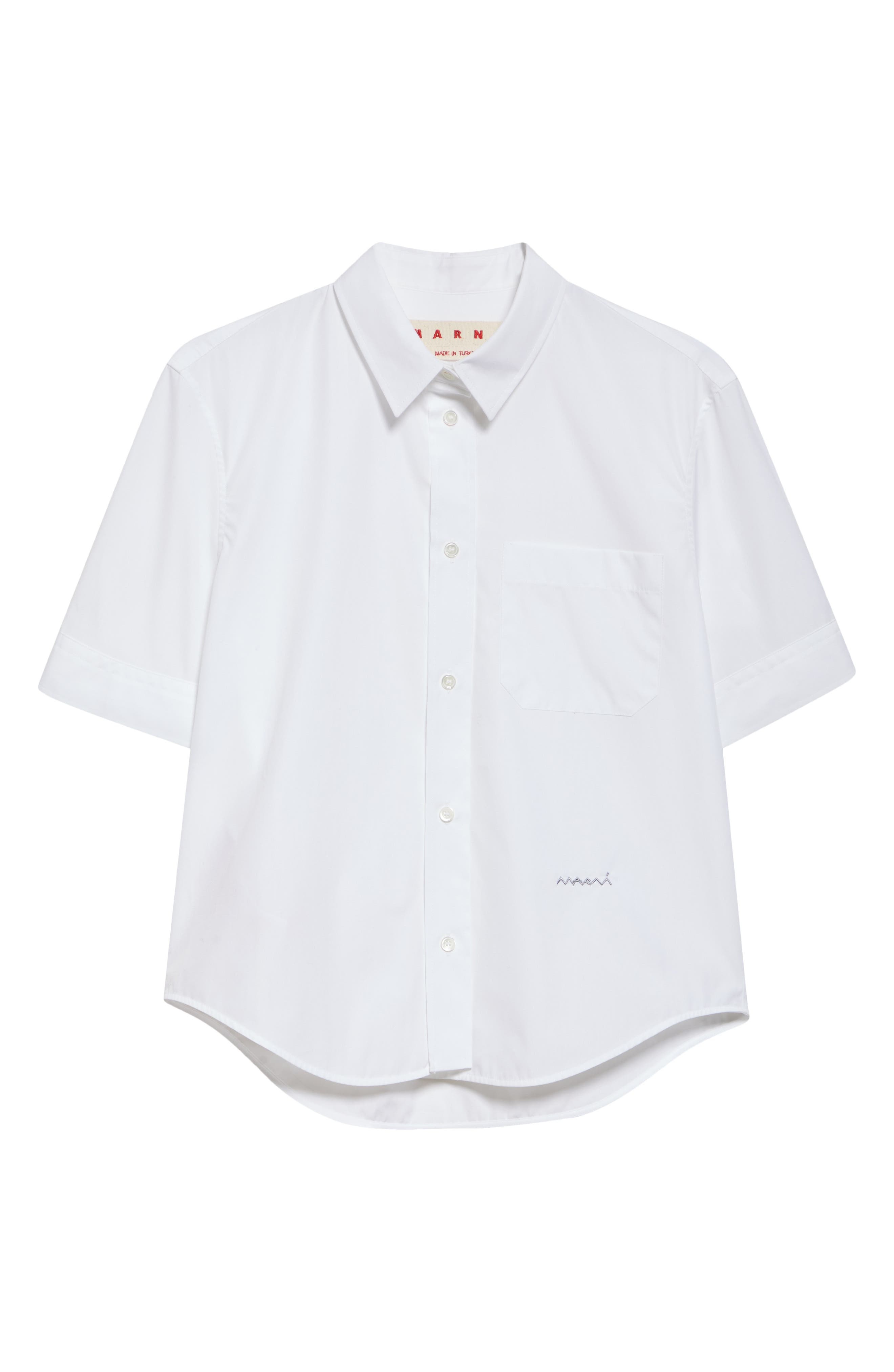 Marni Short Sleeve Poplin Button-Up Shirt in Lily/White at Nordstrom - 6