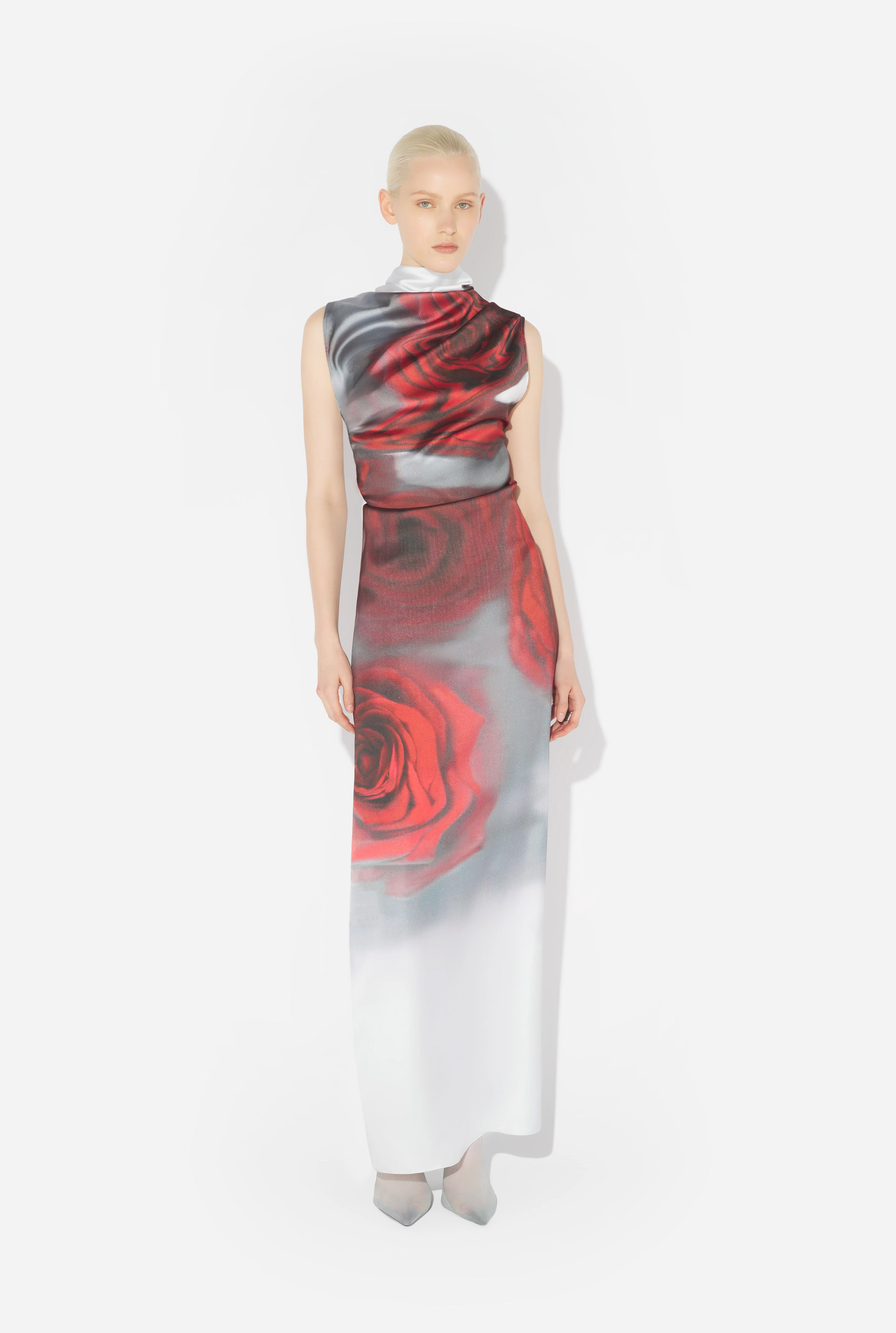 THE RED DRAPED BLURRY ROSES DRESS - 1
