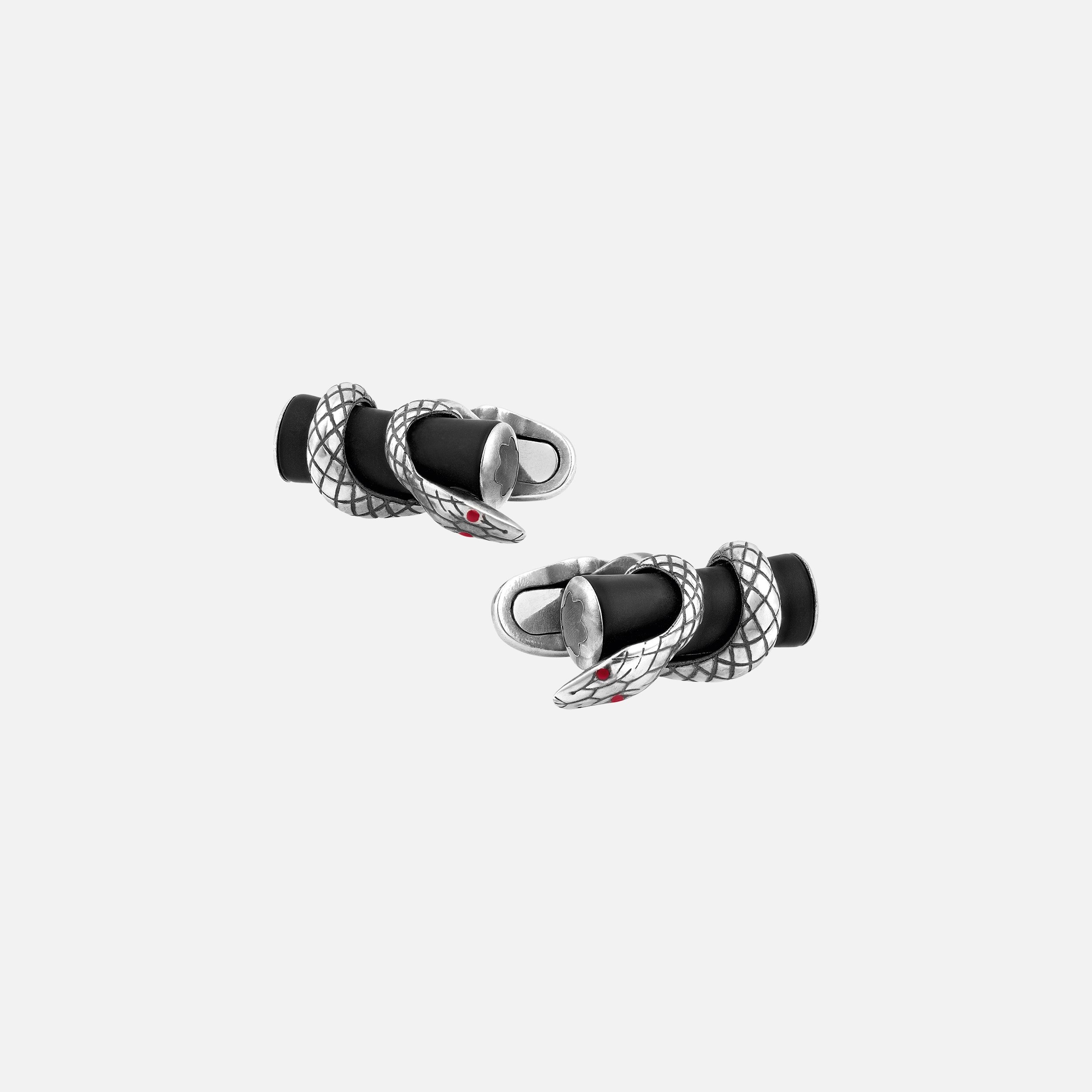 Cufflinks, bar in silver with serpent detail and black ruthenium finish - 1