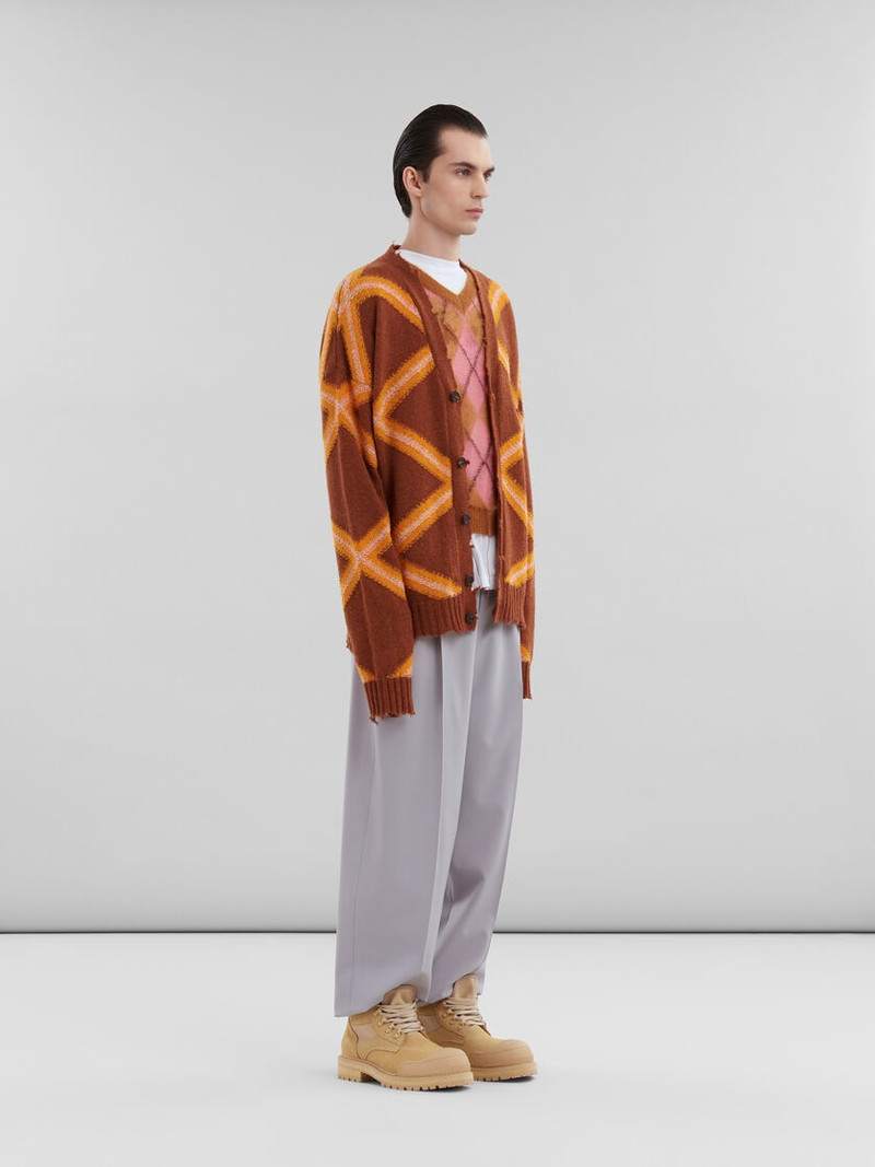 BROWN MOHAIR ARGYLE VEST WITH FLOATING THREADS 5