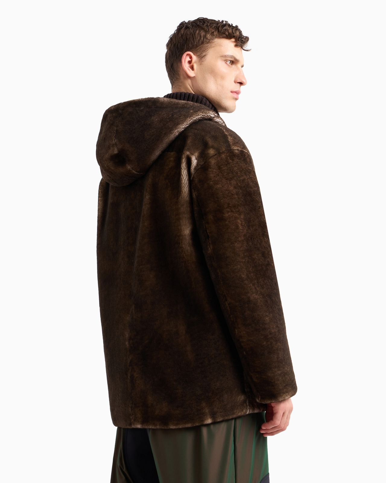 SHEARLING LAMBSKIN HOODED PEA COAT - 3