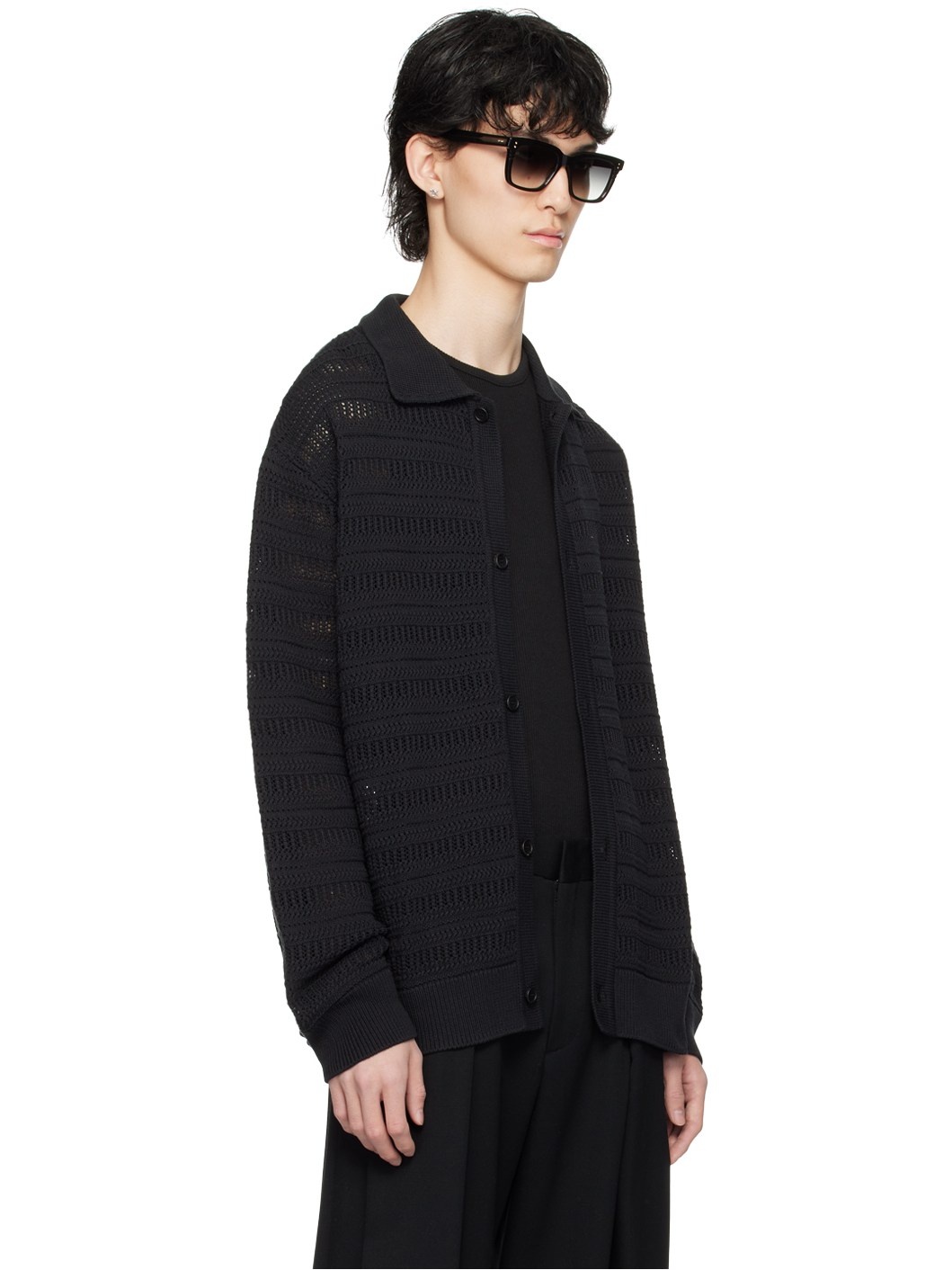 Black Spread Collar Cardigan - 2