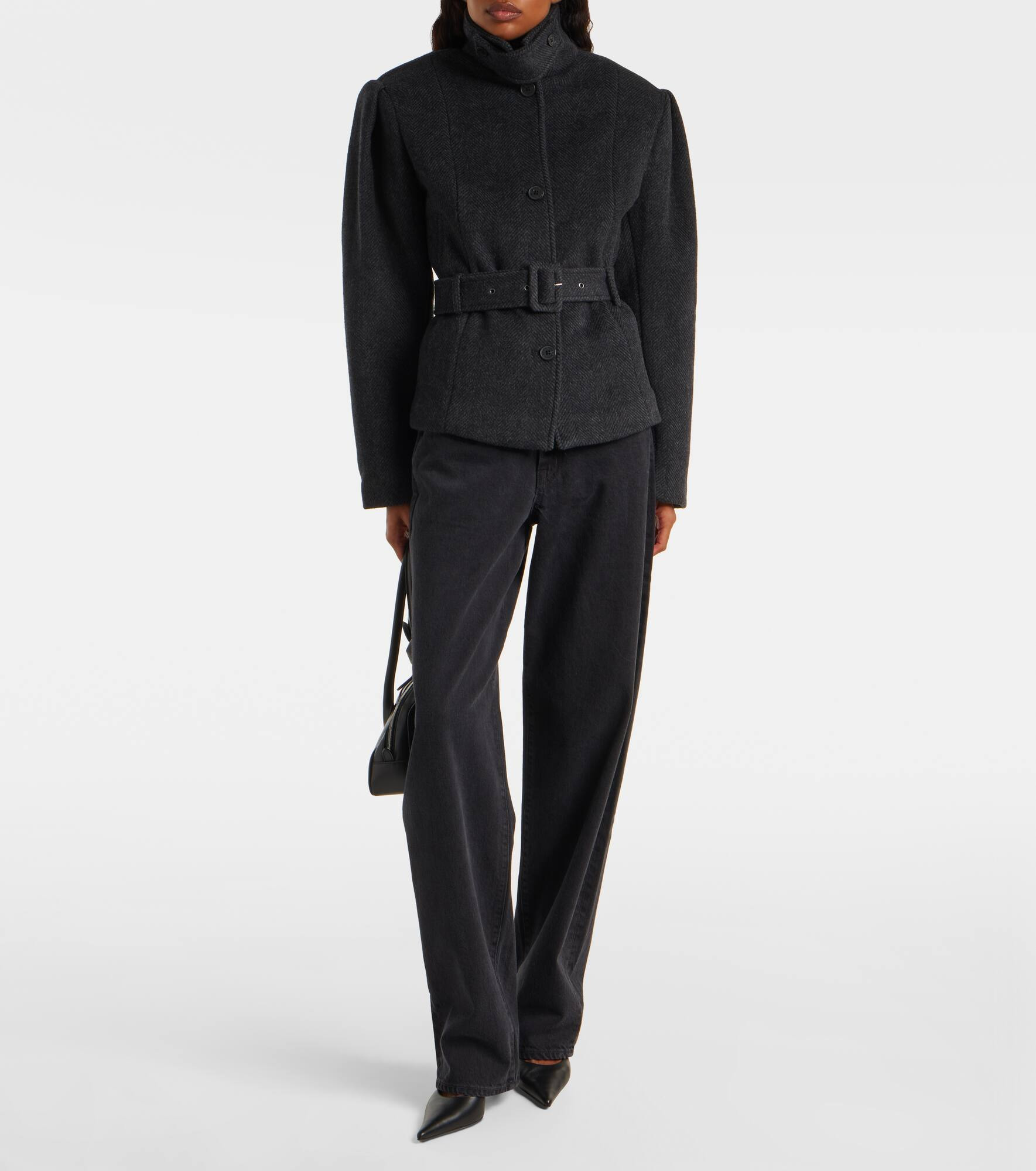 Marie belted herringbone wool-blend jacket - 2