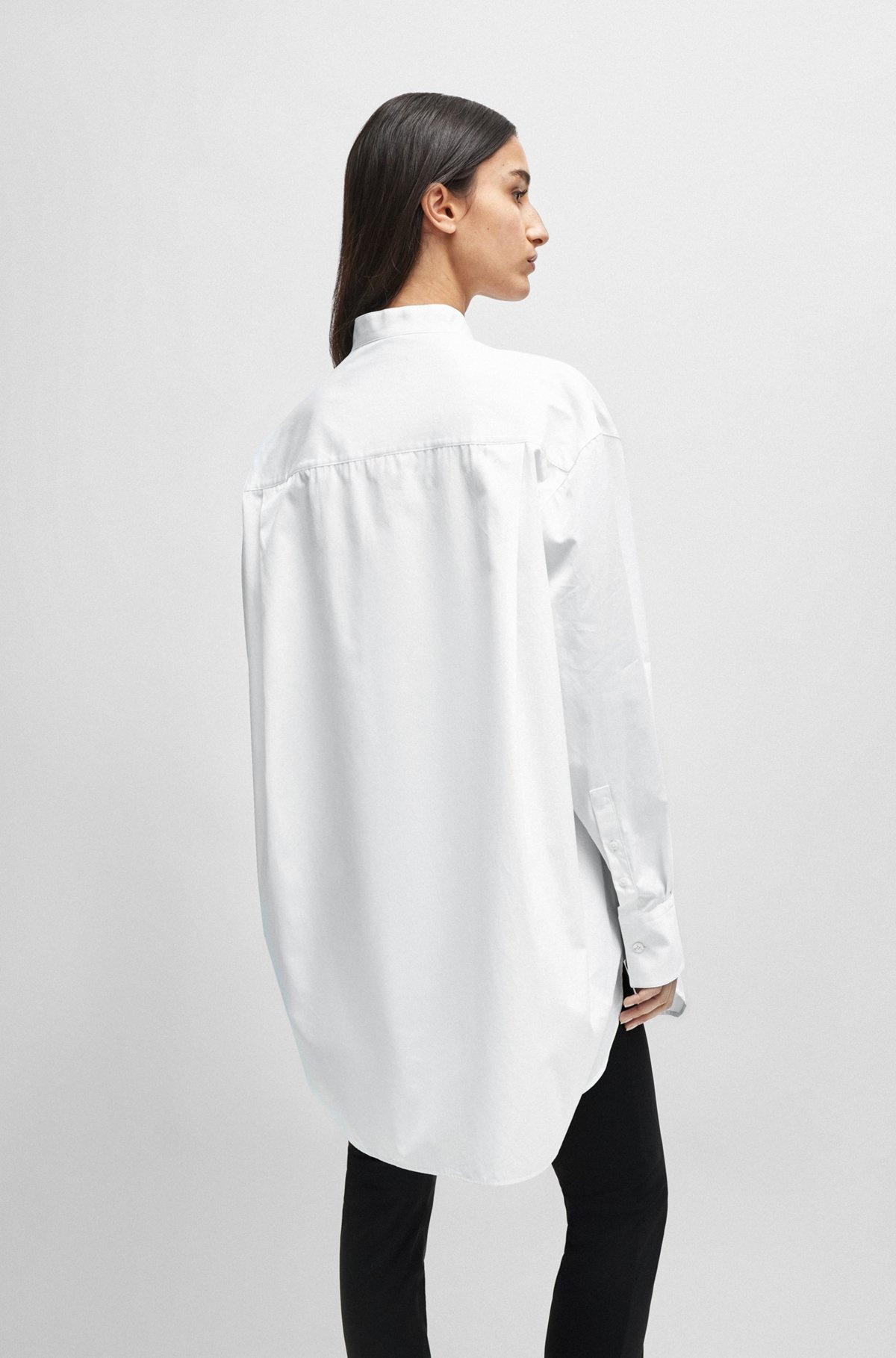 NAOMI X BOSS LONGLINE COTTON BLOUSE WITH CRINKLE-FREE EFFECT - 5