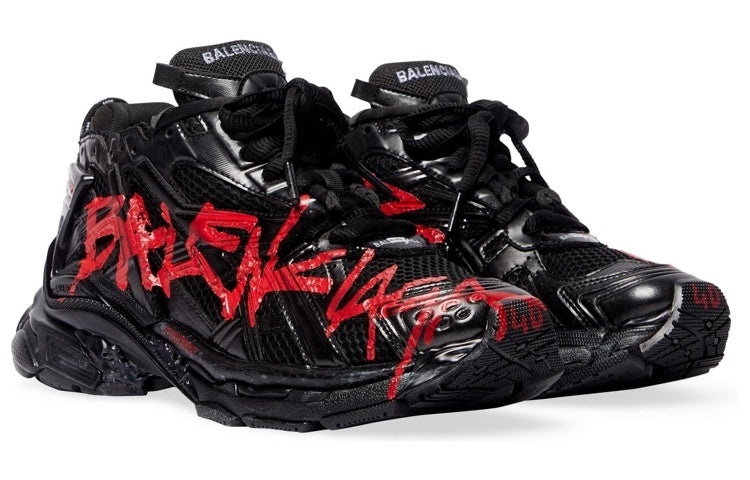 Balenciaga Runner Graffiti Sneakers 'Black and Red Mesh and Nylon' 677403W3RBQ1060 - 3