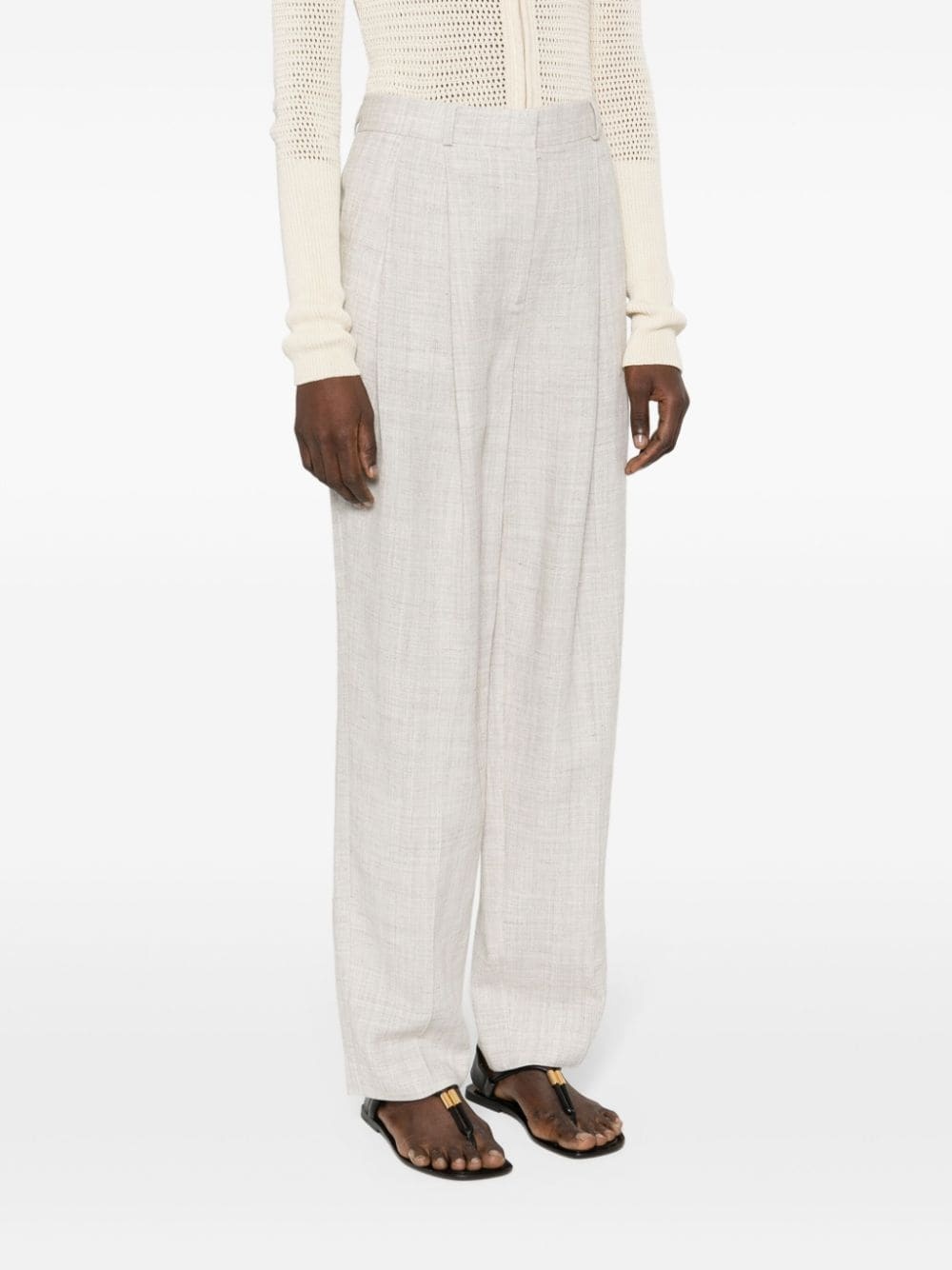 double-pleat straight-leg trousers - 3