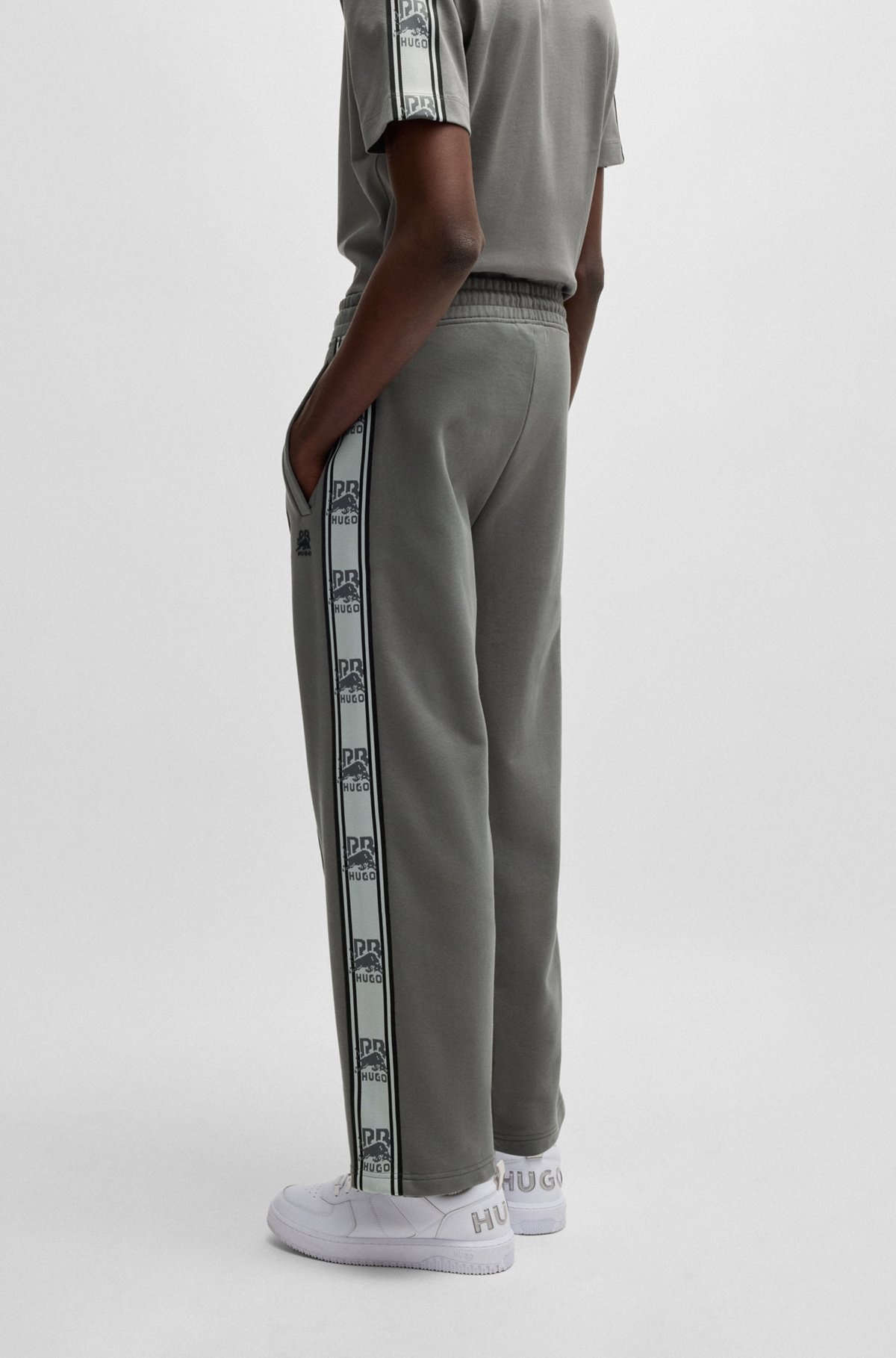 HUGO X RB COTTON-TERRY TRACKSUIT BOTTOMS WITH LOGO TAPE - 5
