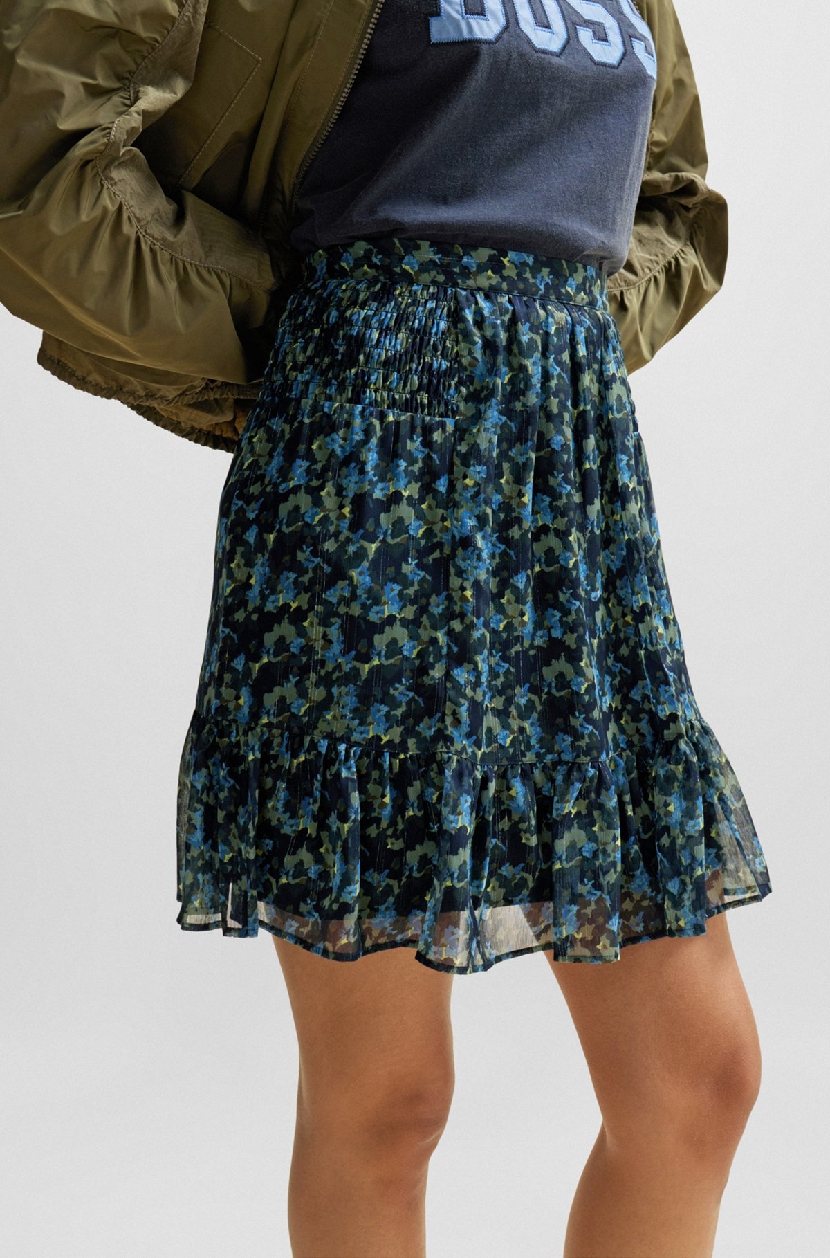SEASONAL-PRINT MINI SKIRT WITH VOLANT HEM - 5