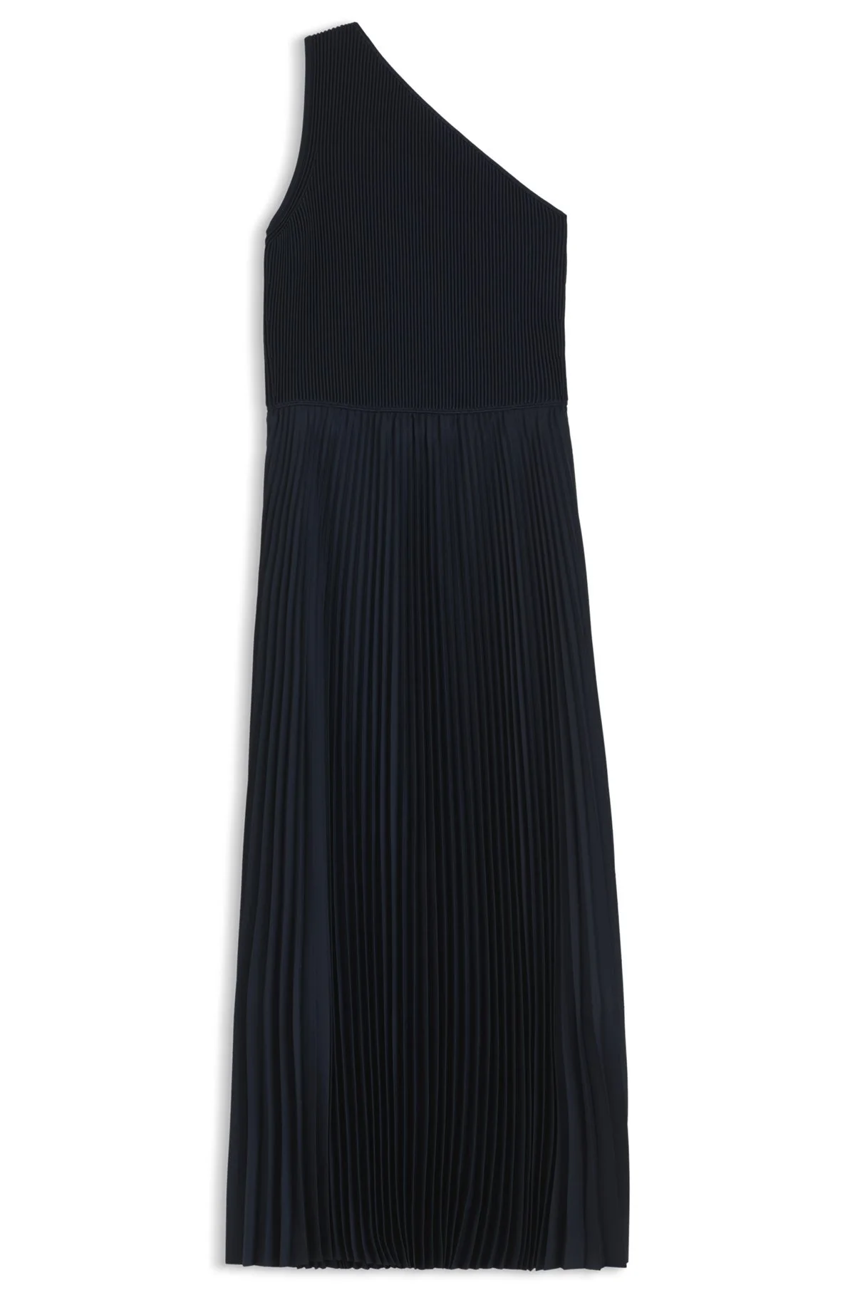 RIB-KNIT ONE-SHOULDER DRESS WITH PLEATED SKIRT - 1