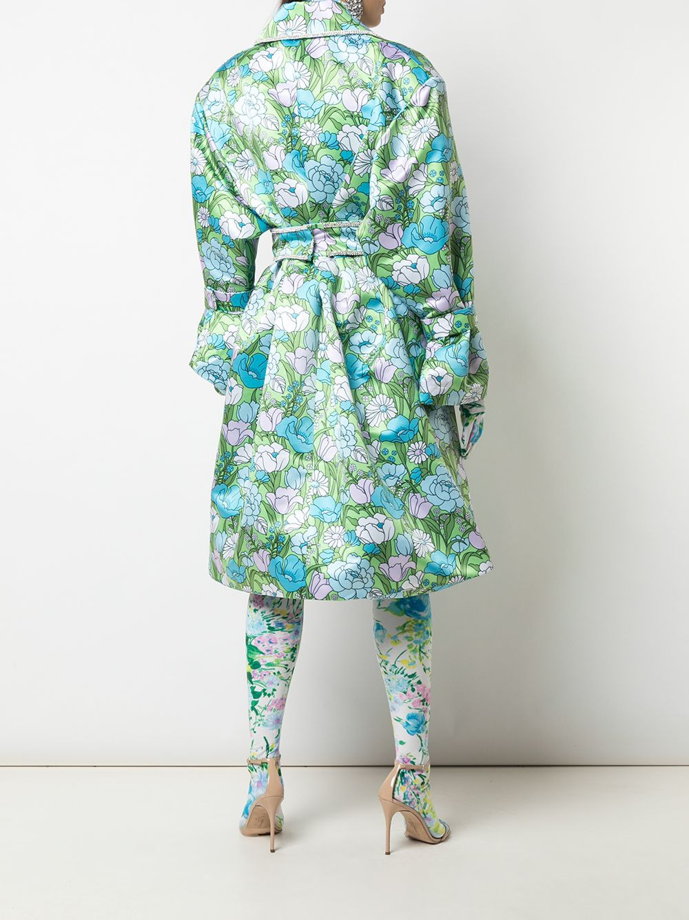 floral-print belted flared dress - 4
