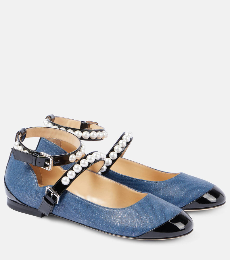 Embellished denim Mary Jane flats - 1