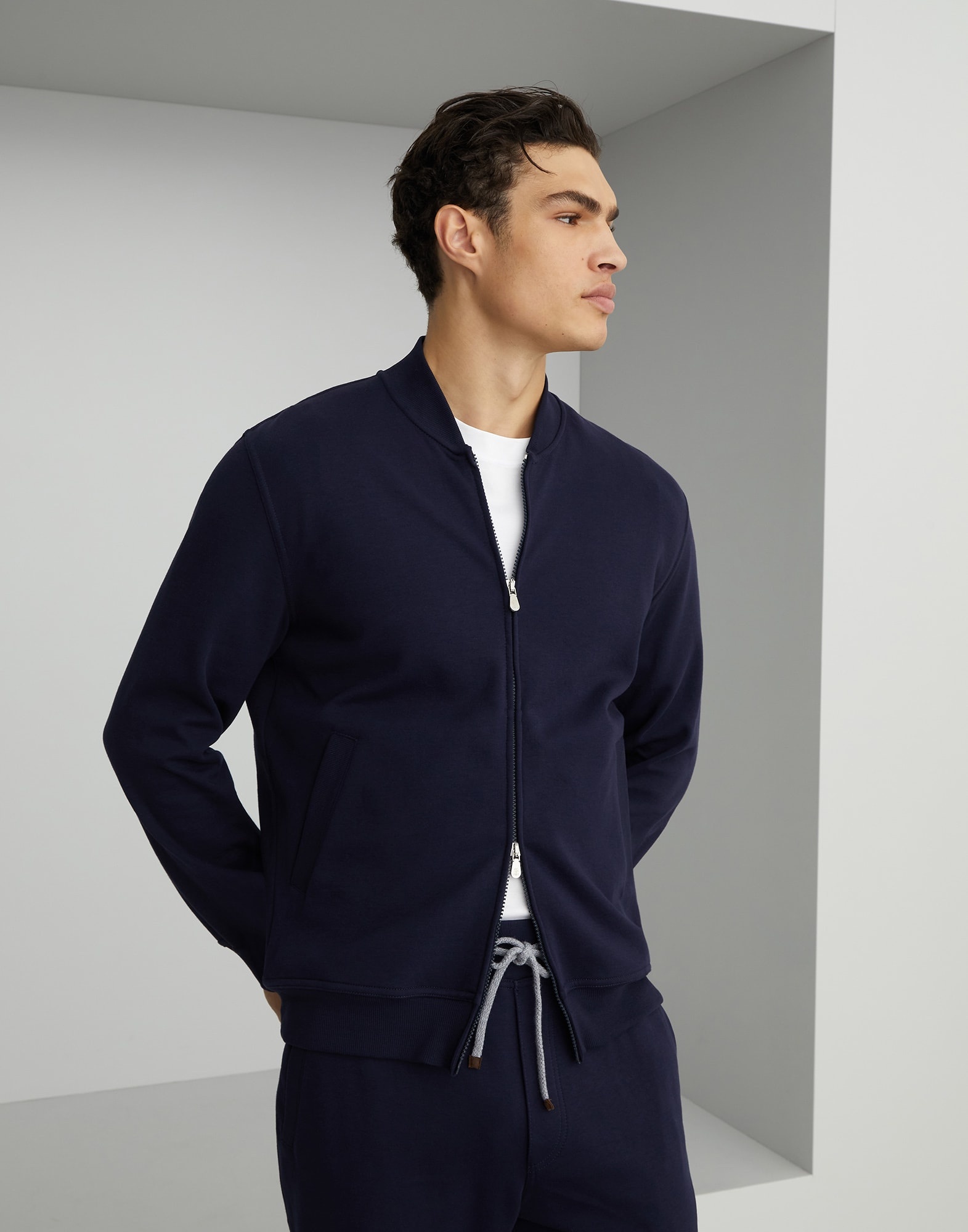 Techno cotton French terry sweatshirt with zipper - 1