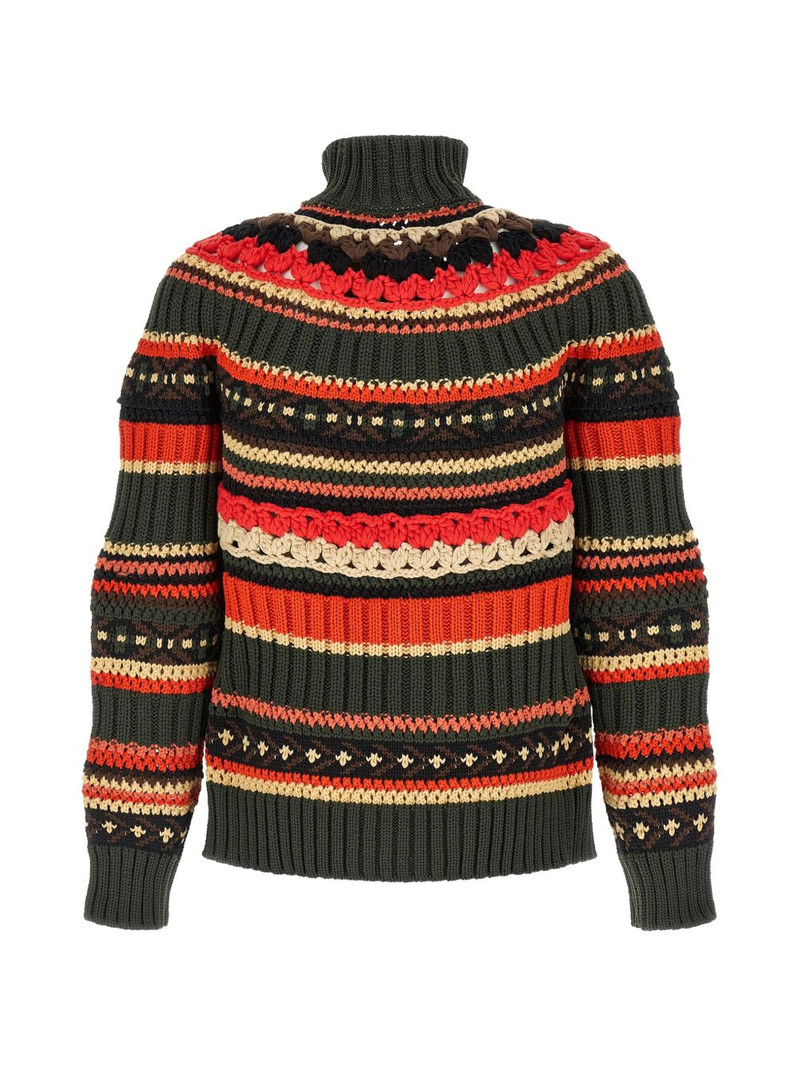 sacai striped open-knit cardigan outlook