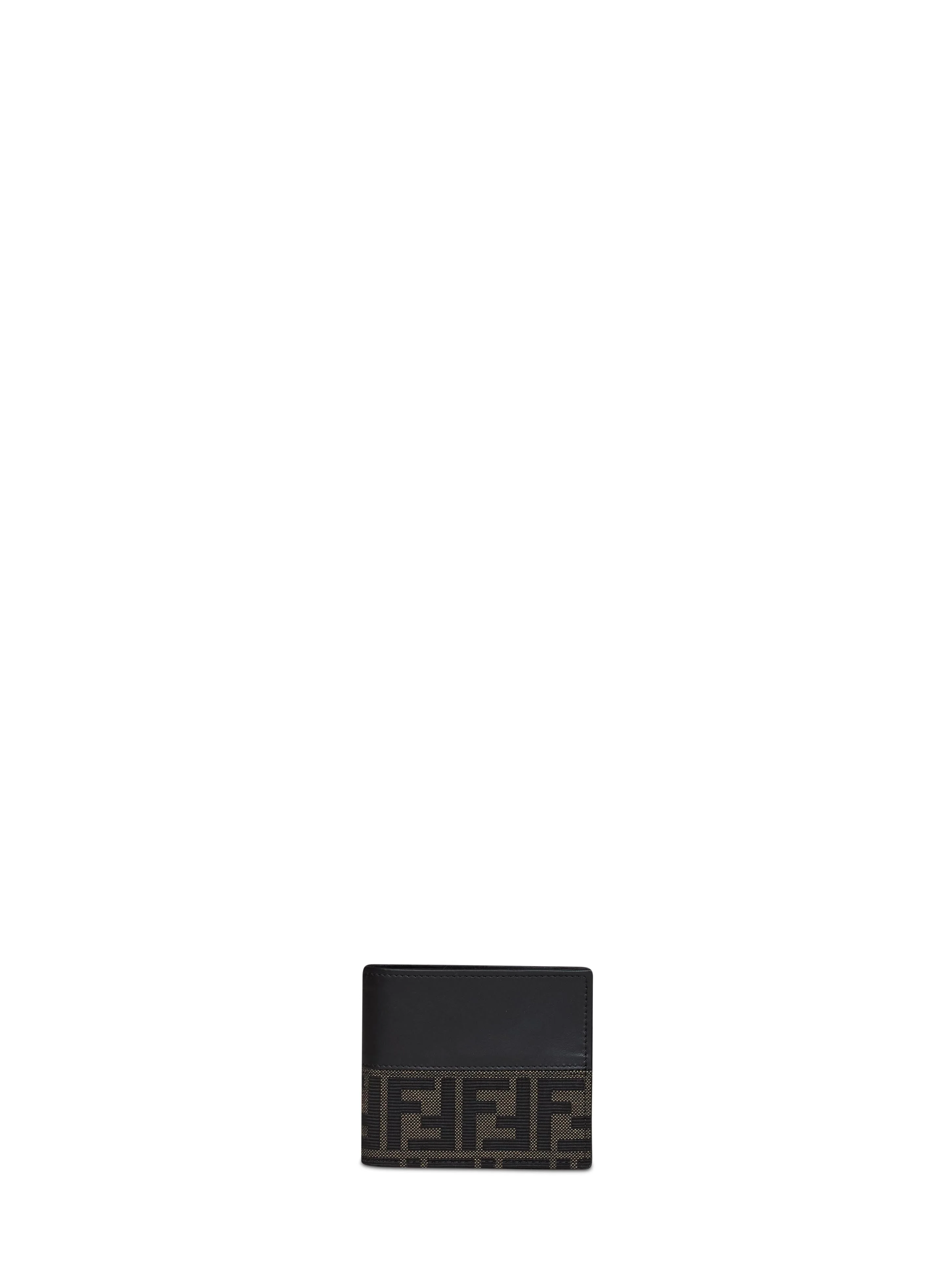 Fendi Men Black And Dark Tobacco Ff Jacquard Bi-Fold Wallet - 1
