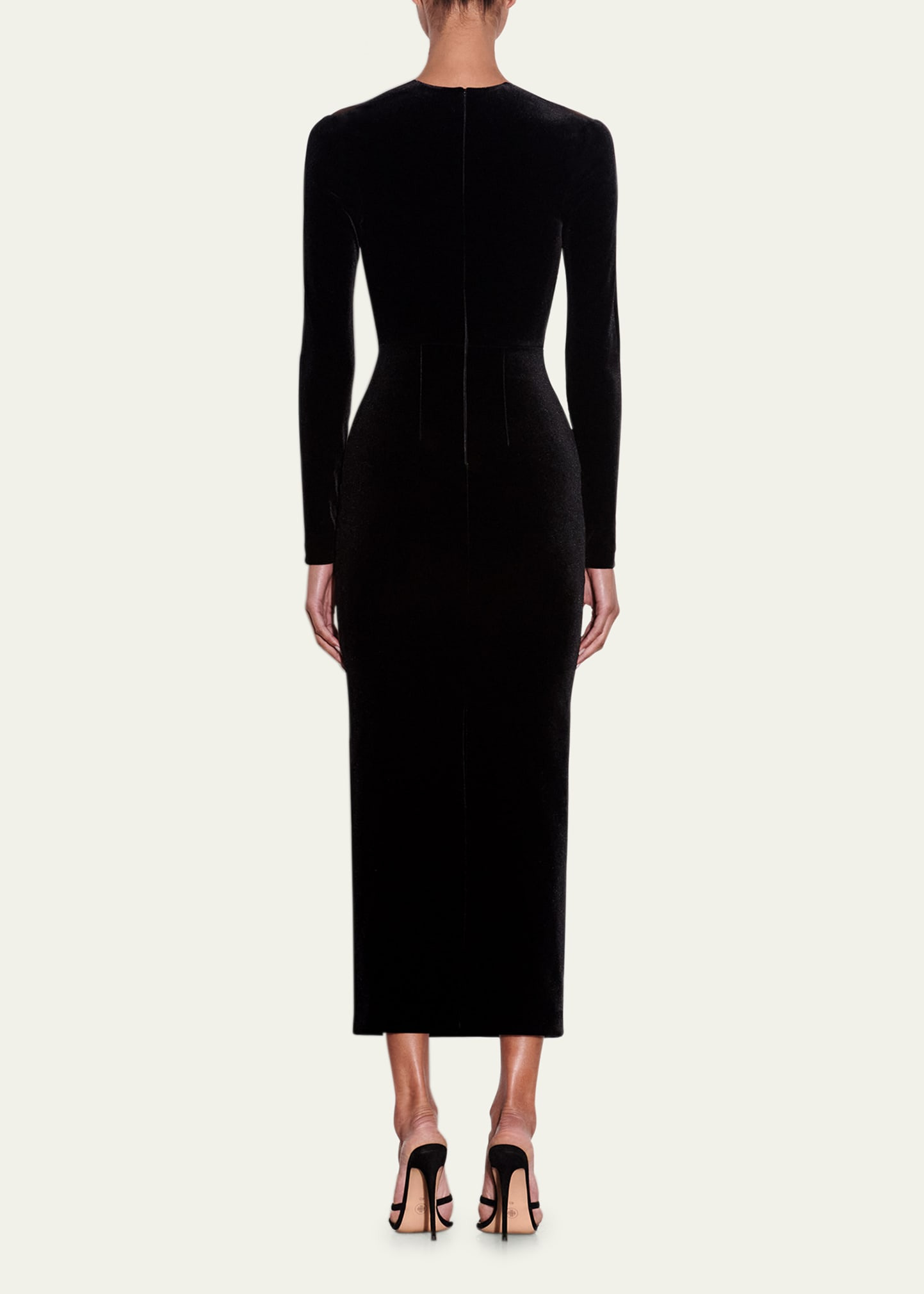 Velvet Long Sleeve Dress with Contrast Mesh Panel - 3