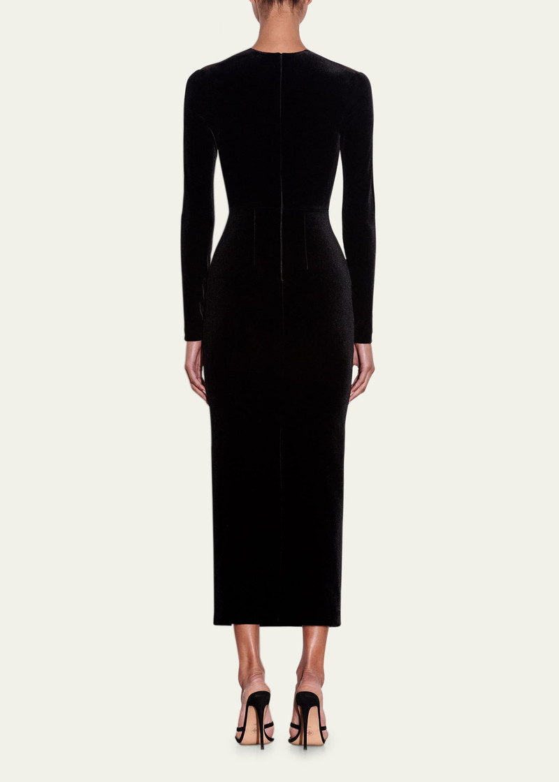 Velvet Long Sleeve Dress with Contrast Mesh Panel 3