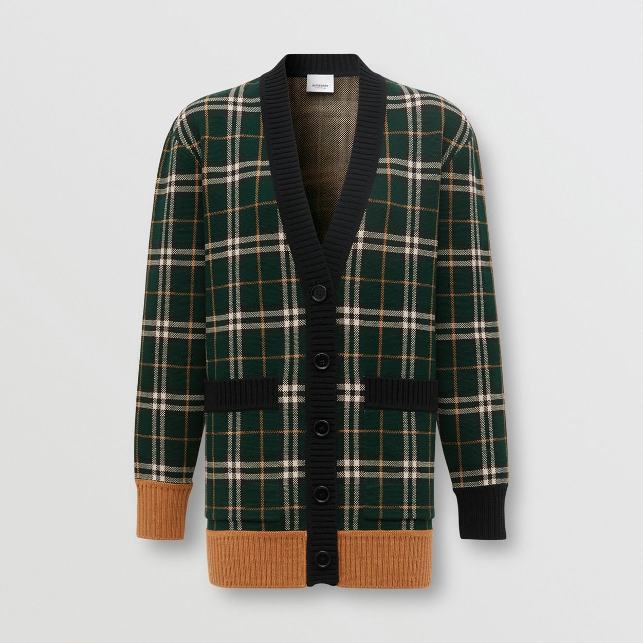 Check Technical Merino Wool Jacquard Cardigan - 1