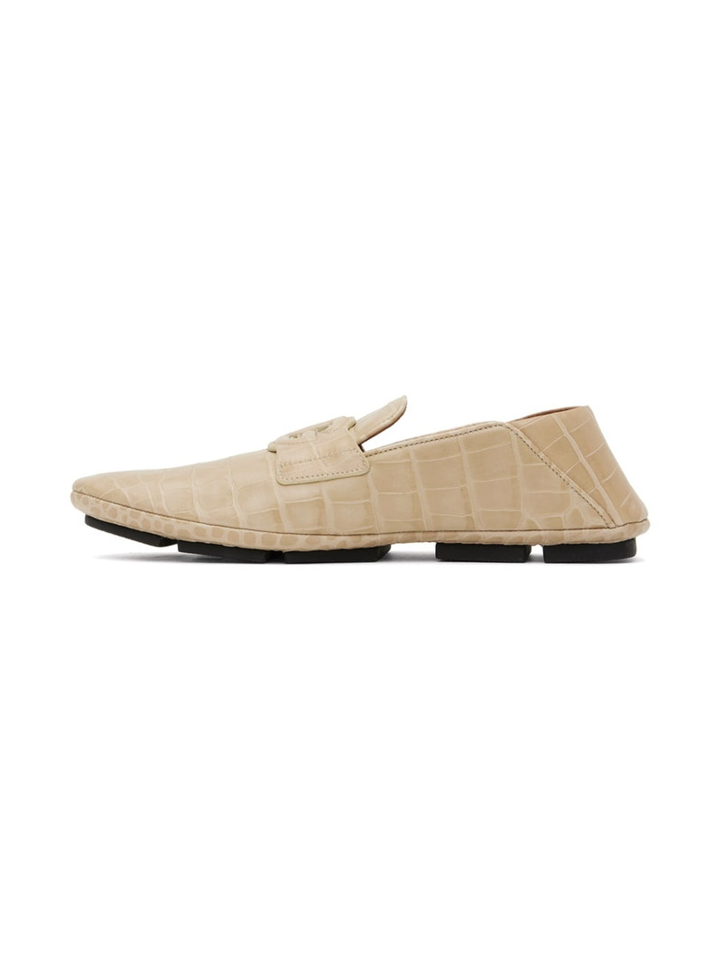 Beige Crocodile-Print Driver Loafers 3