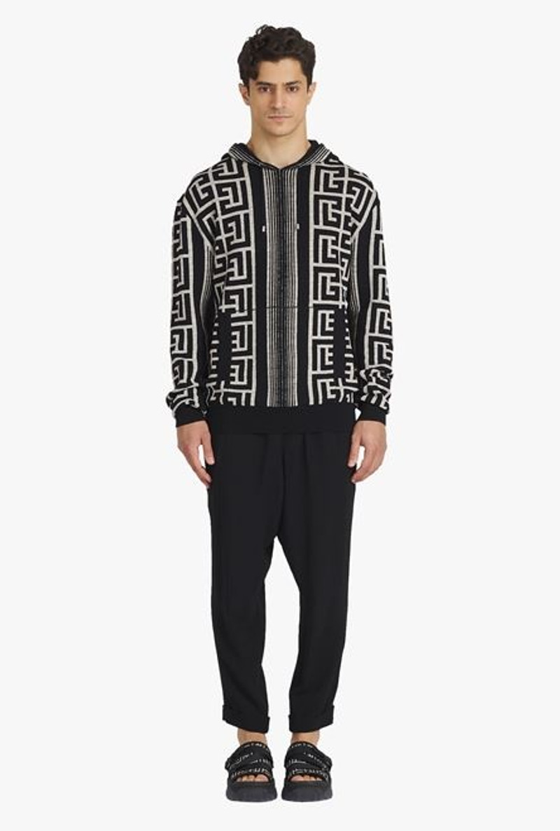 Ivory and black wool sweater with maxi Balmain monogram 4