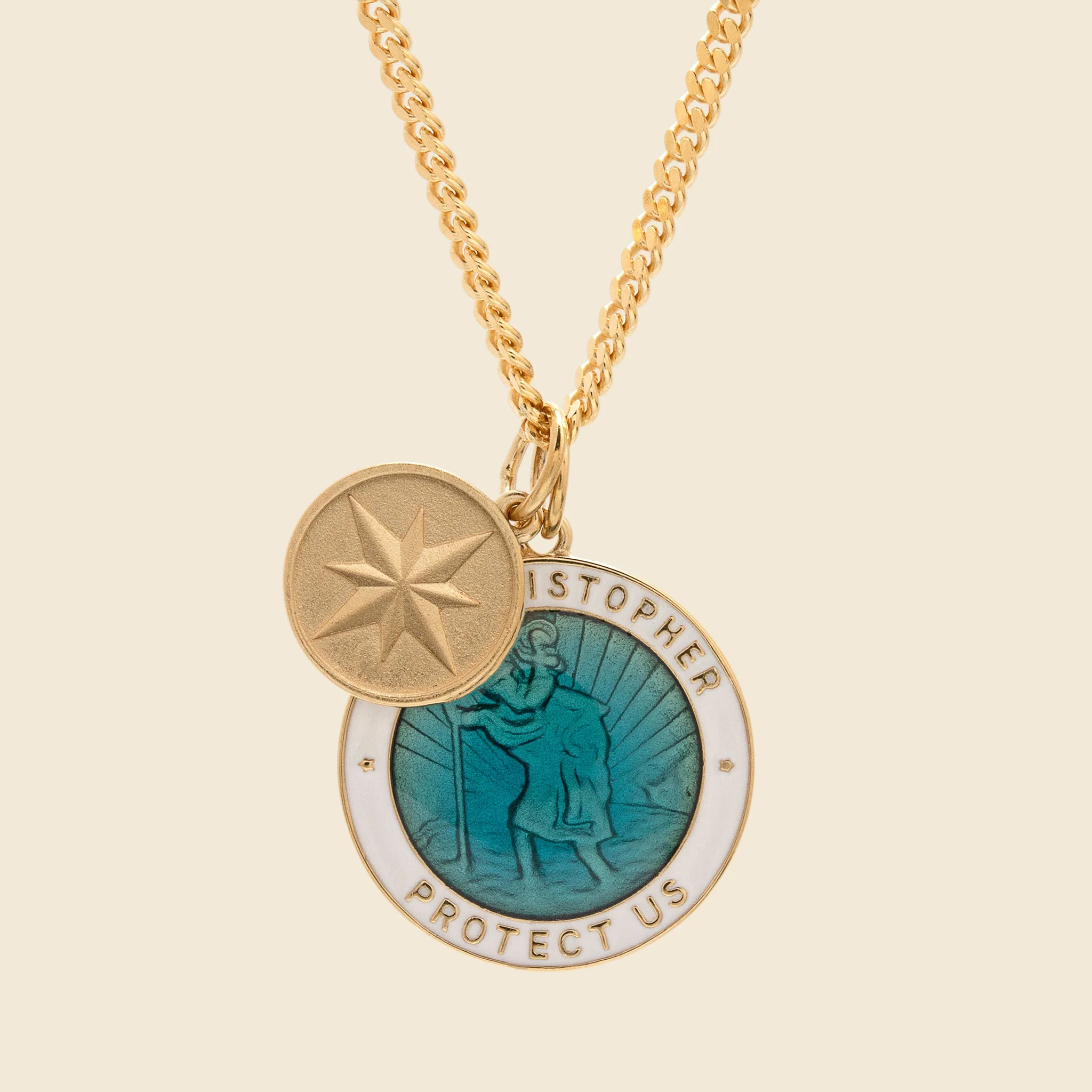 Saint Christopher Surf Necklace - Caribbean Blue & White Enamel/Gold Vermeil - 1