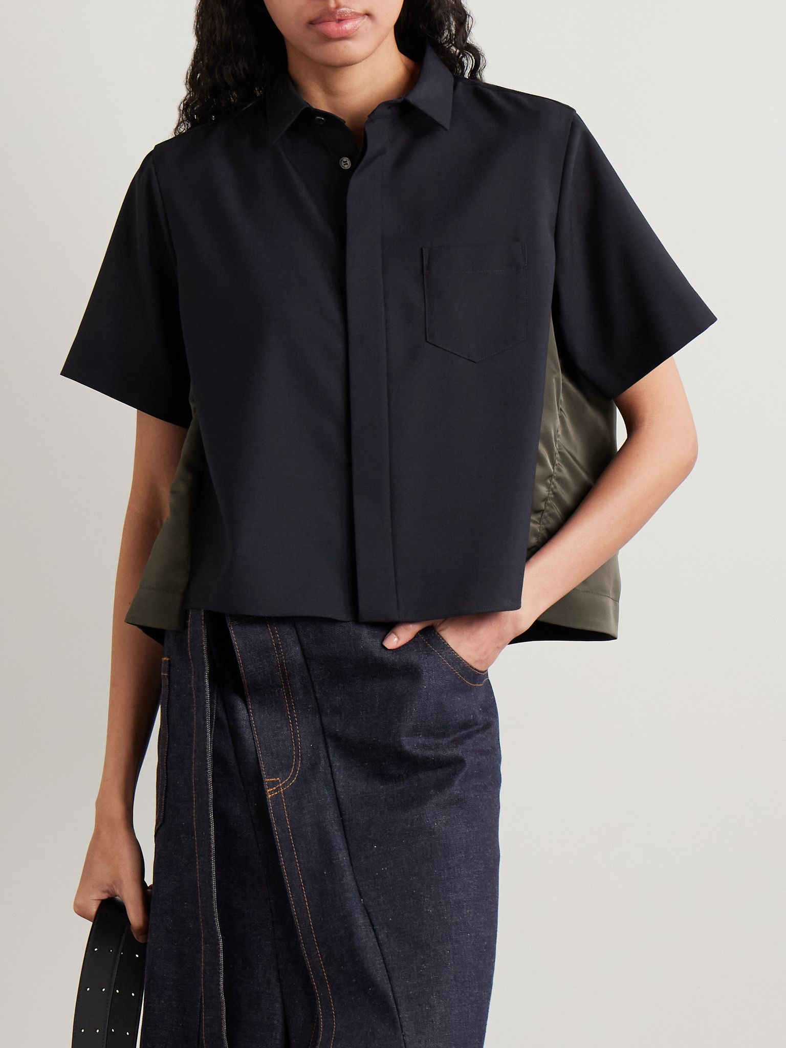Paneled cotton and shell shirt Midnight blue - 3