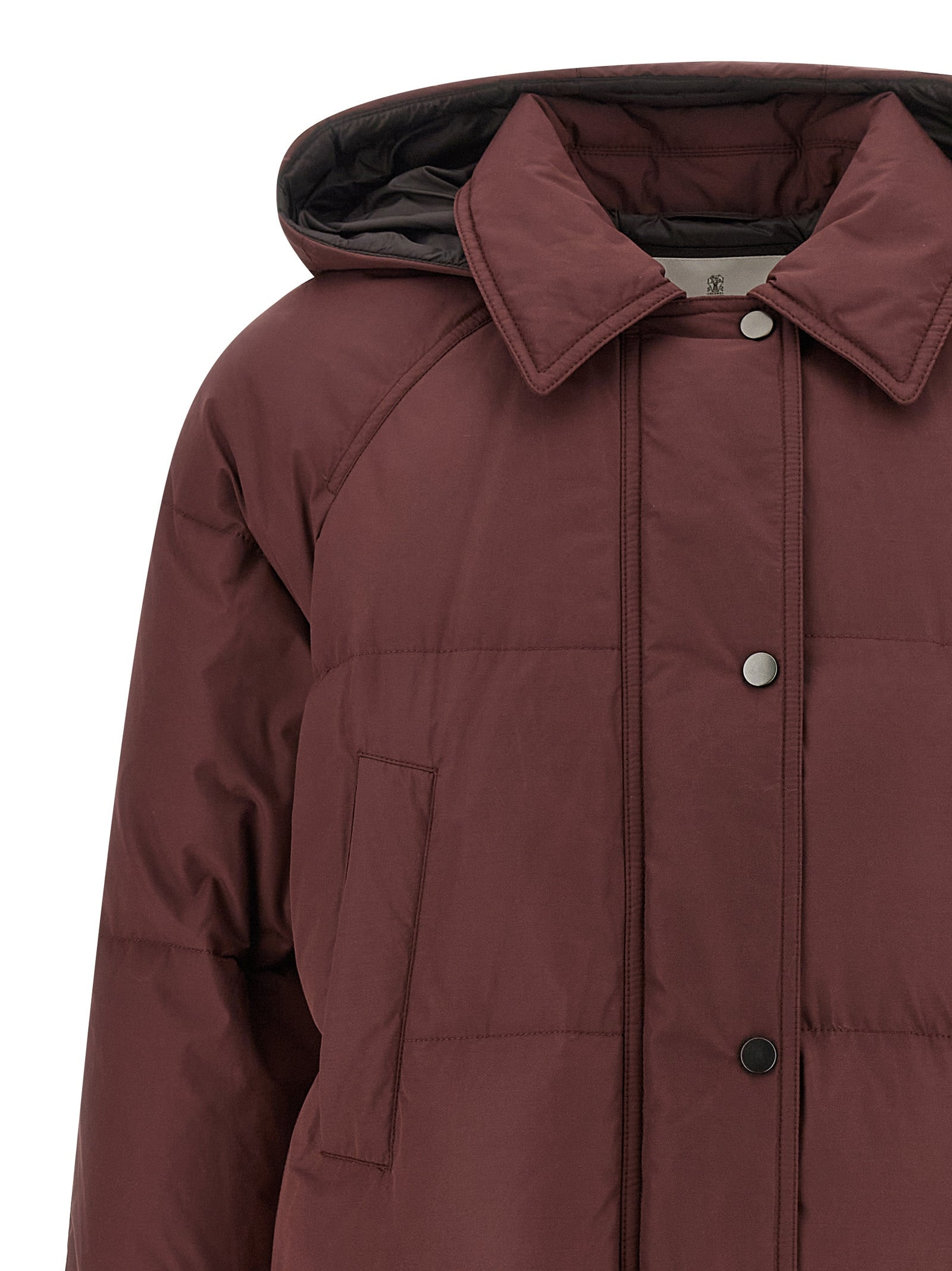 Shiny Zipper Pull Puffer Jackets Bordeaux - 4