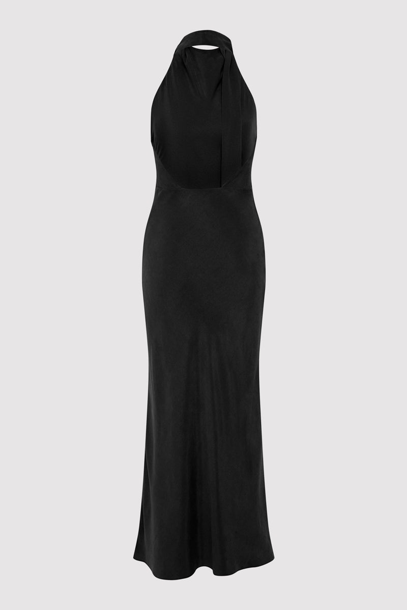 Bias Scarf Dress - Black - 9