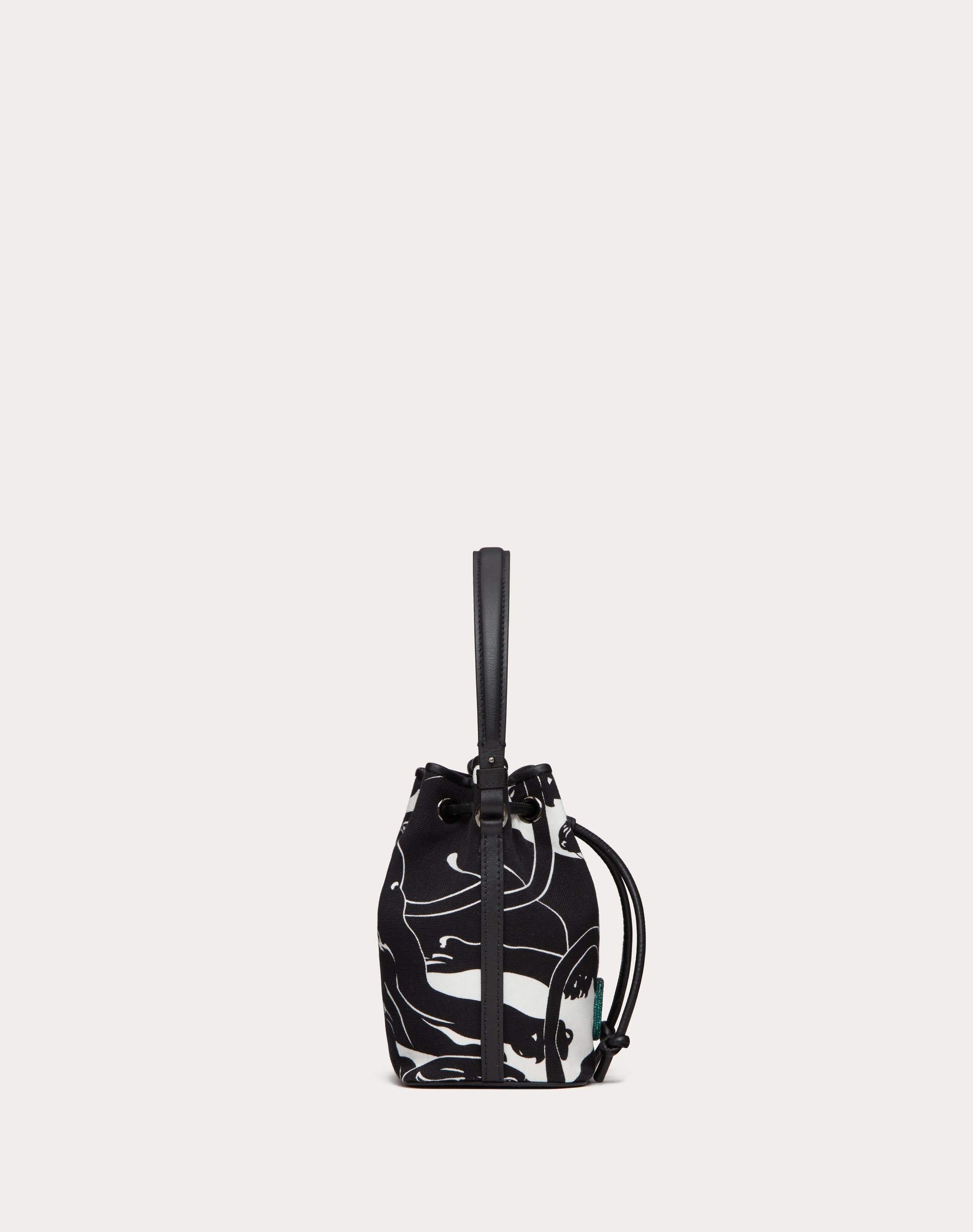 MINI VALENTINO GARAVANI ESCAPE BUCKET BAG IN CANVAS WITH PANTHER PRINT AND JEWEL LOGO - 5