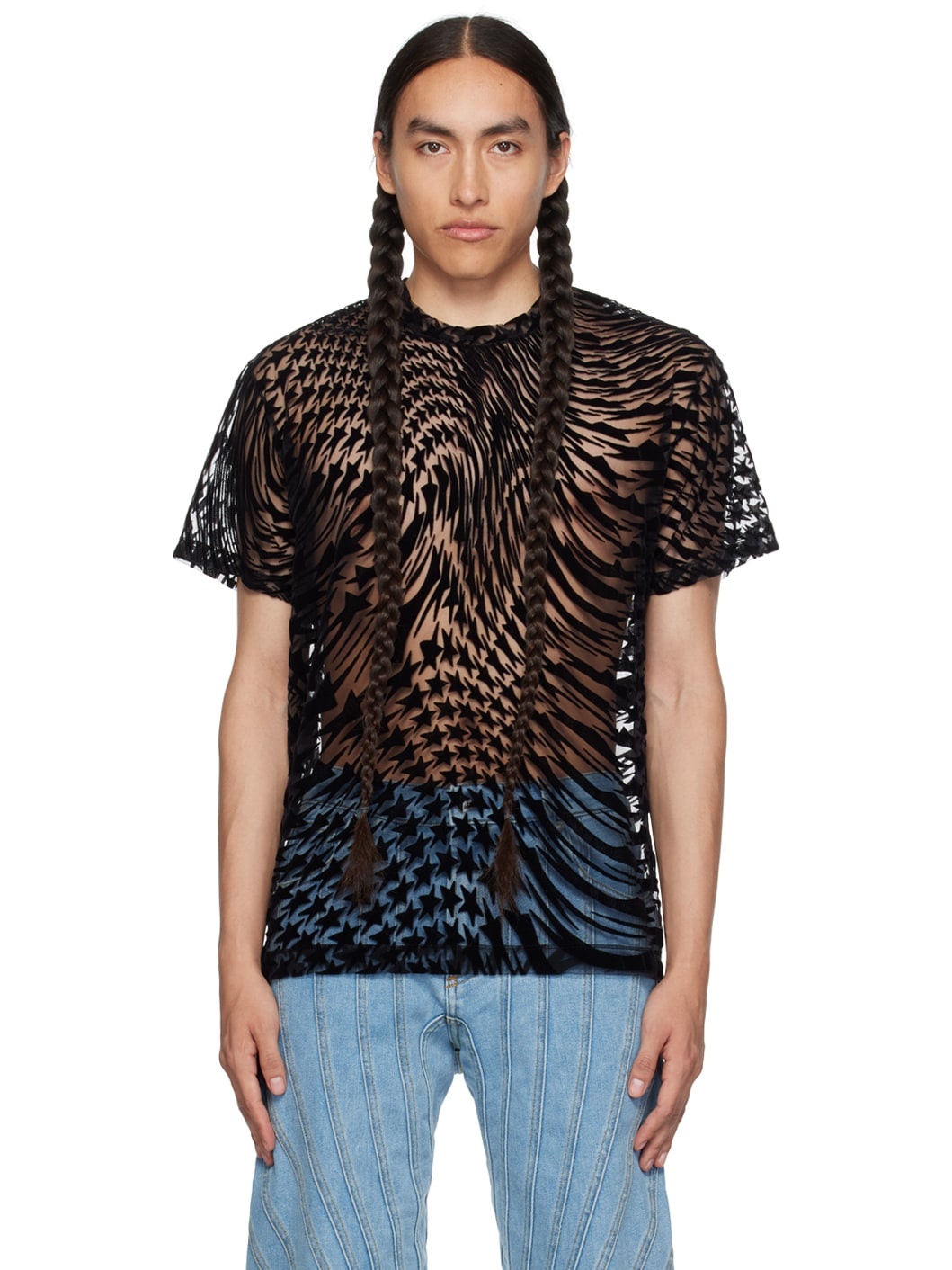 Black Flocked Star T-Shirt - 1