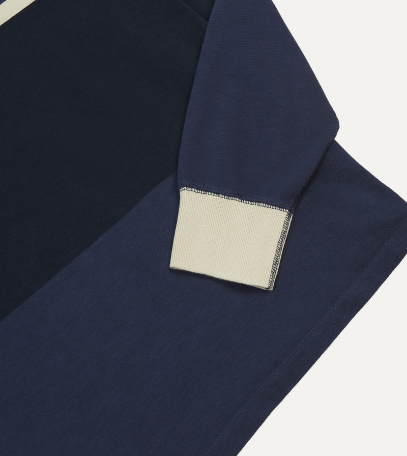 Navy and Ecru Stripe Mock Collar Long-Sleeve Jersey 5