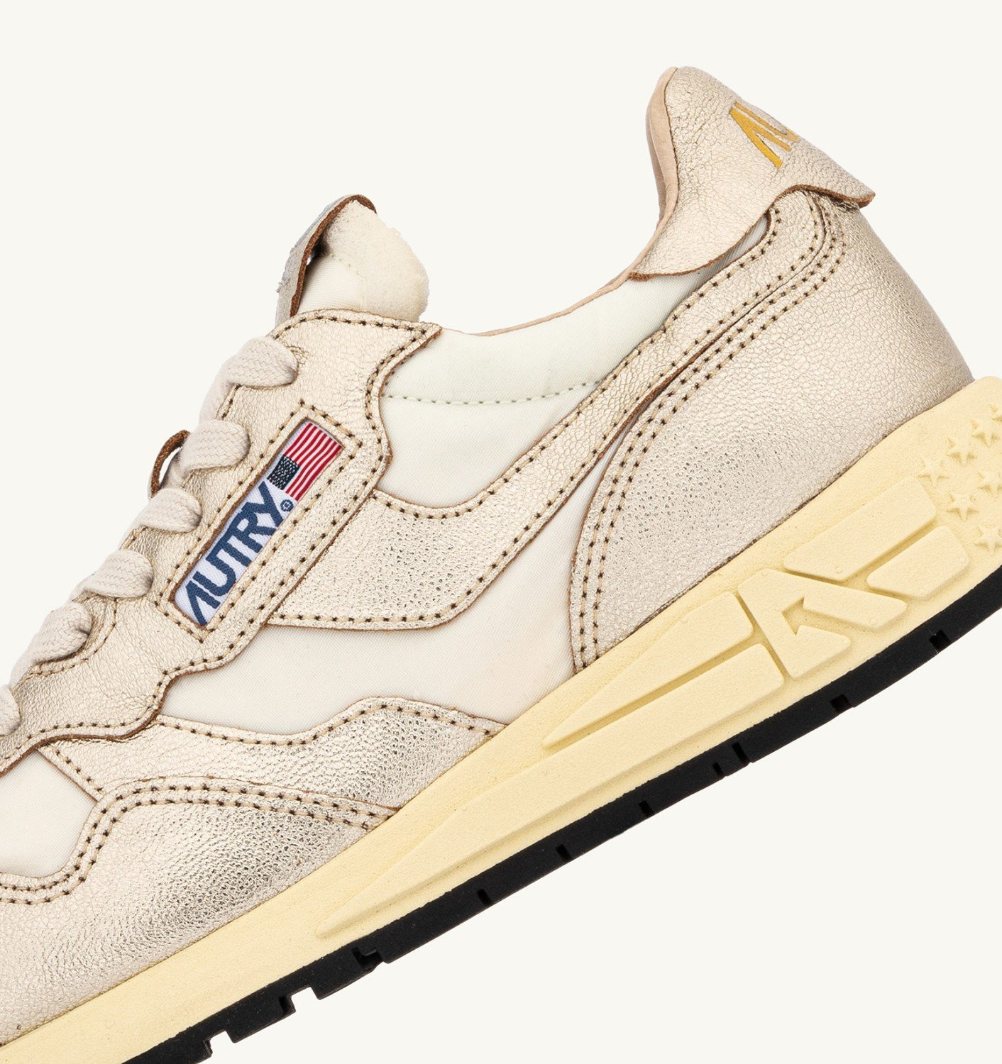 REELWIND LOW SNEAKERS IN WHITE NYLON AND GOLD TONE METALIZED LEATHER - 6
