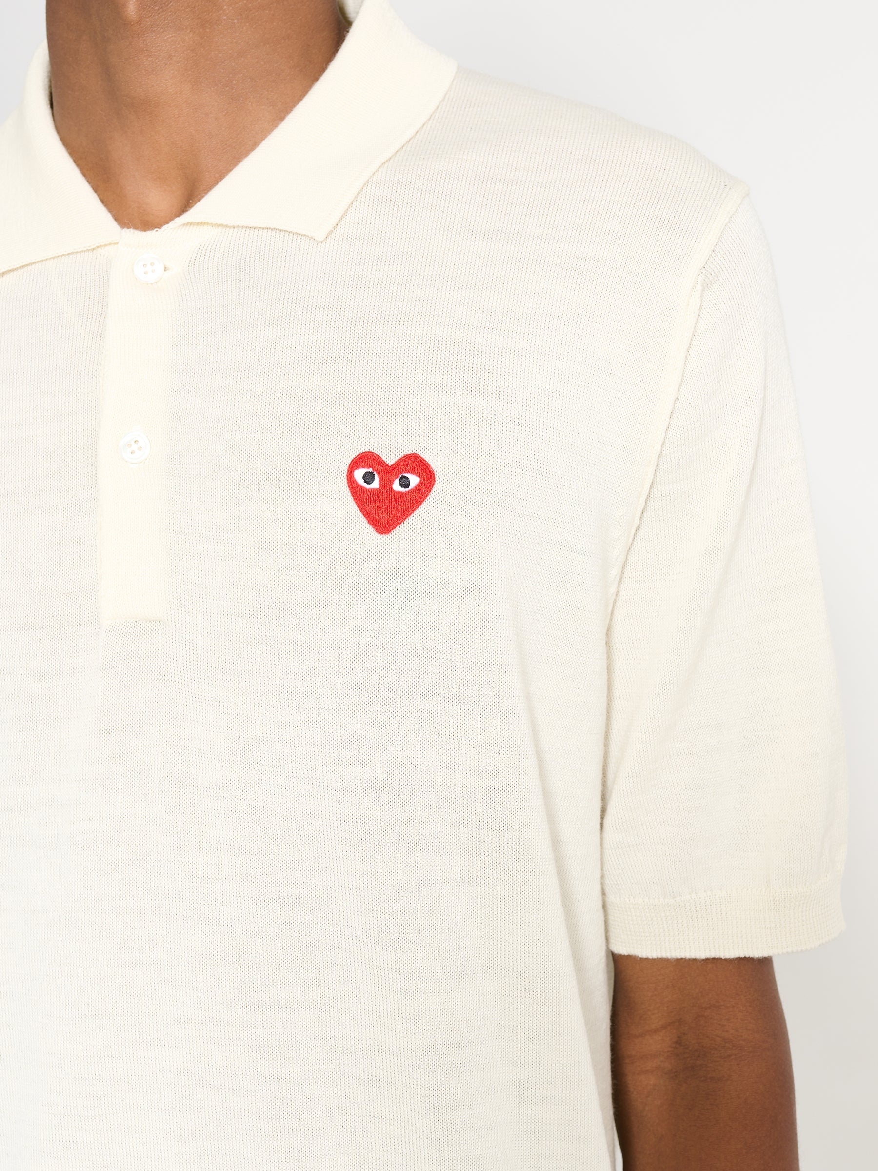 COMME DES GARÇONS PLAY POLO NECK SHORT SLEEVE SHIRT WHITE - 4