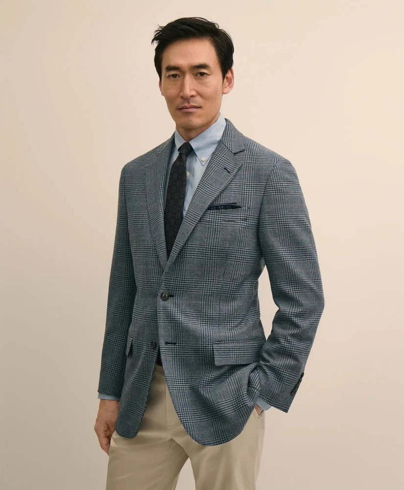 Traditional Fit Wool-Cotton Blend Hopsack Houndstooth Sport Coat - 1