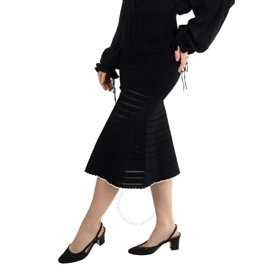 Victoria Beckham Black Flared Midi Knit Skirt - 3