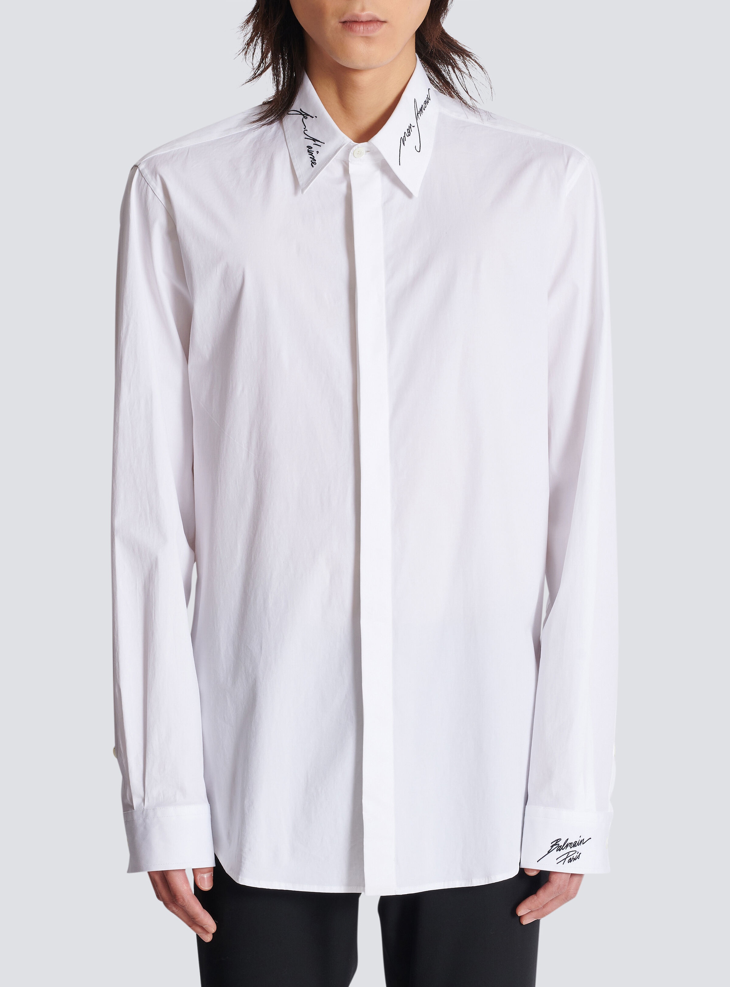 Poplin shirt with embroidered collar - 5