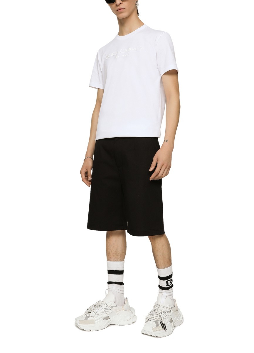 Stretch cotton shorts with branded tag - 4