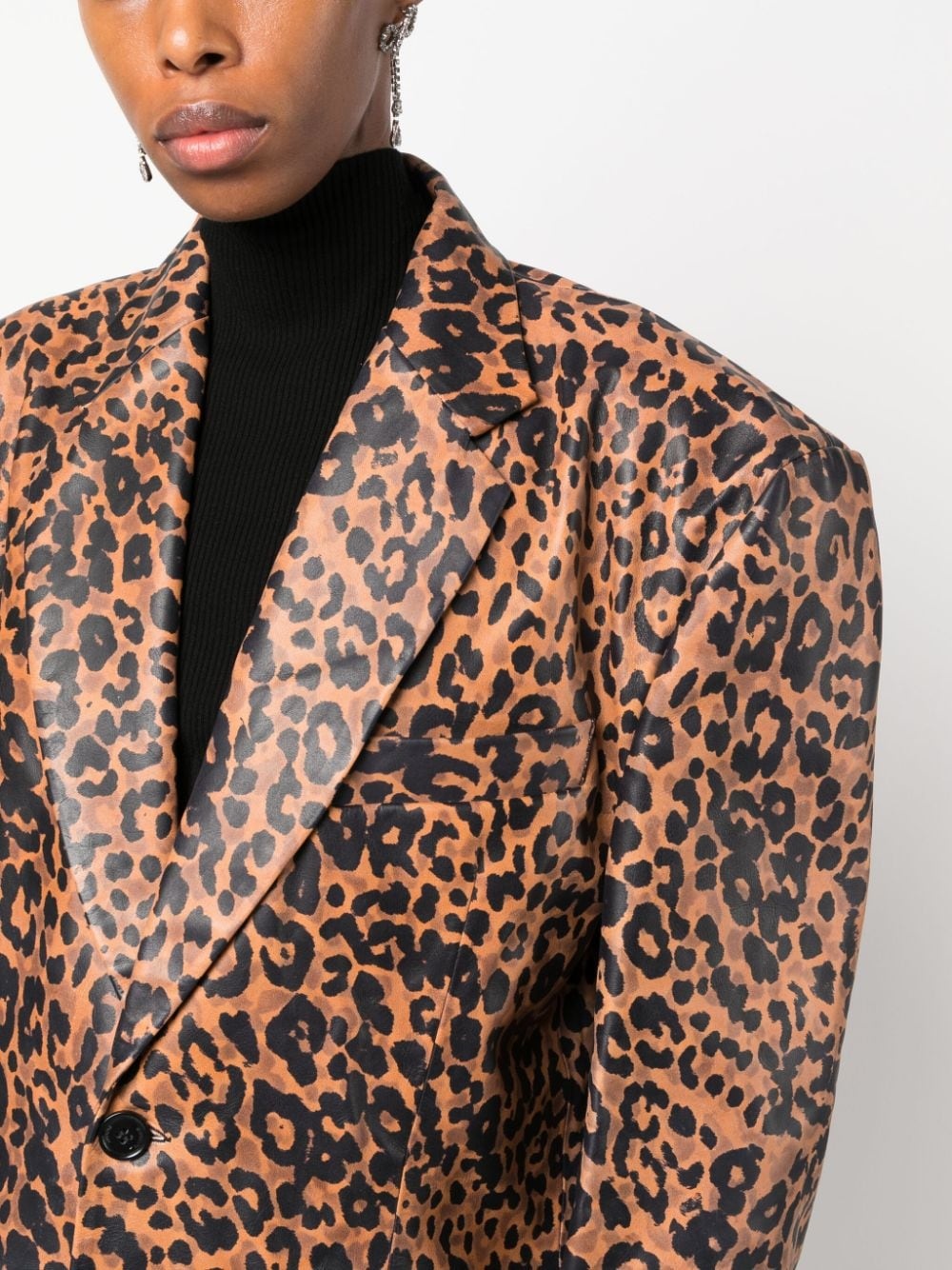 leopard-print leather blazer - 5
