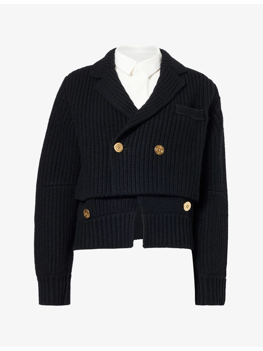 Contrast-Layer Knitted Wool Jacket - 1
