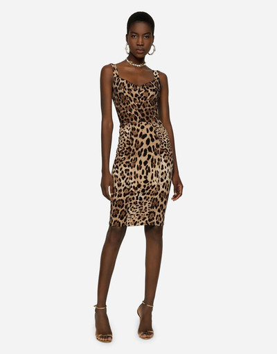 Dolce & Gabbana Leopard-print cady corset-style midi dress outlook