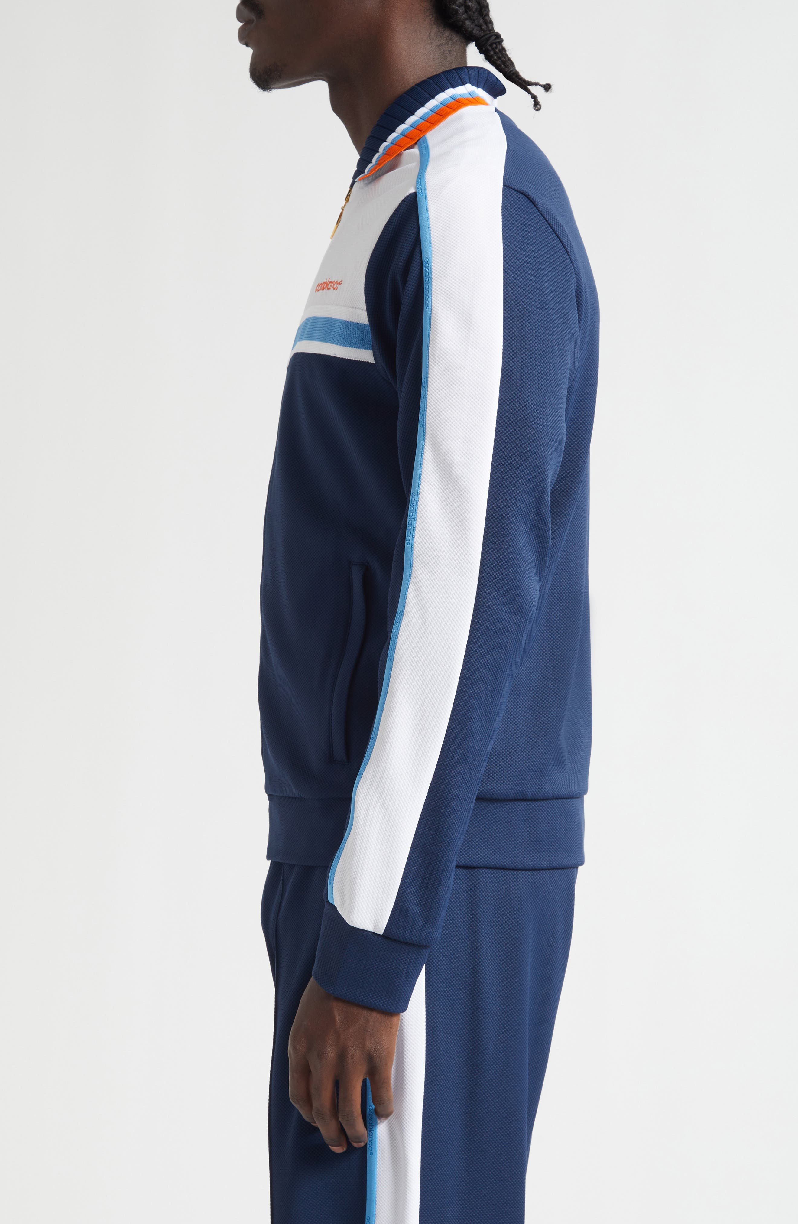Casablanca Textured Colorblock Track Jacket in Navy /White at Nordstrom - 4